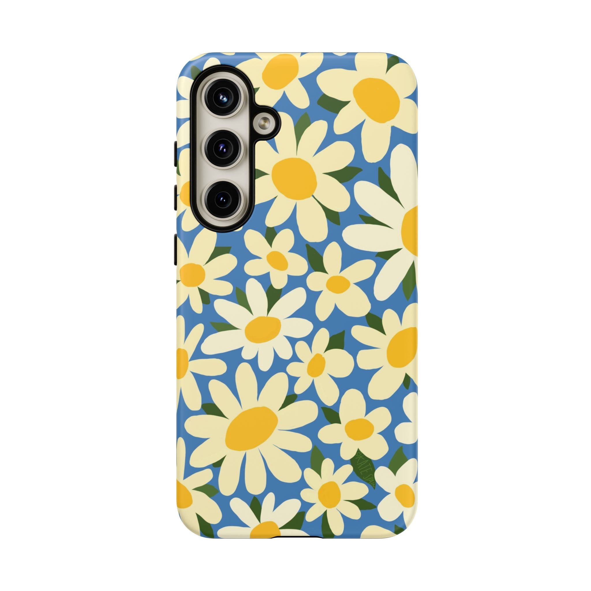 Luxury Shasta Samsung Galaxy S24 Plus Case – Glossy | blue, yellow, white daisy floral print