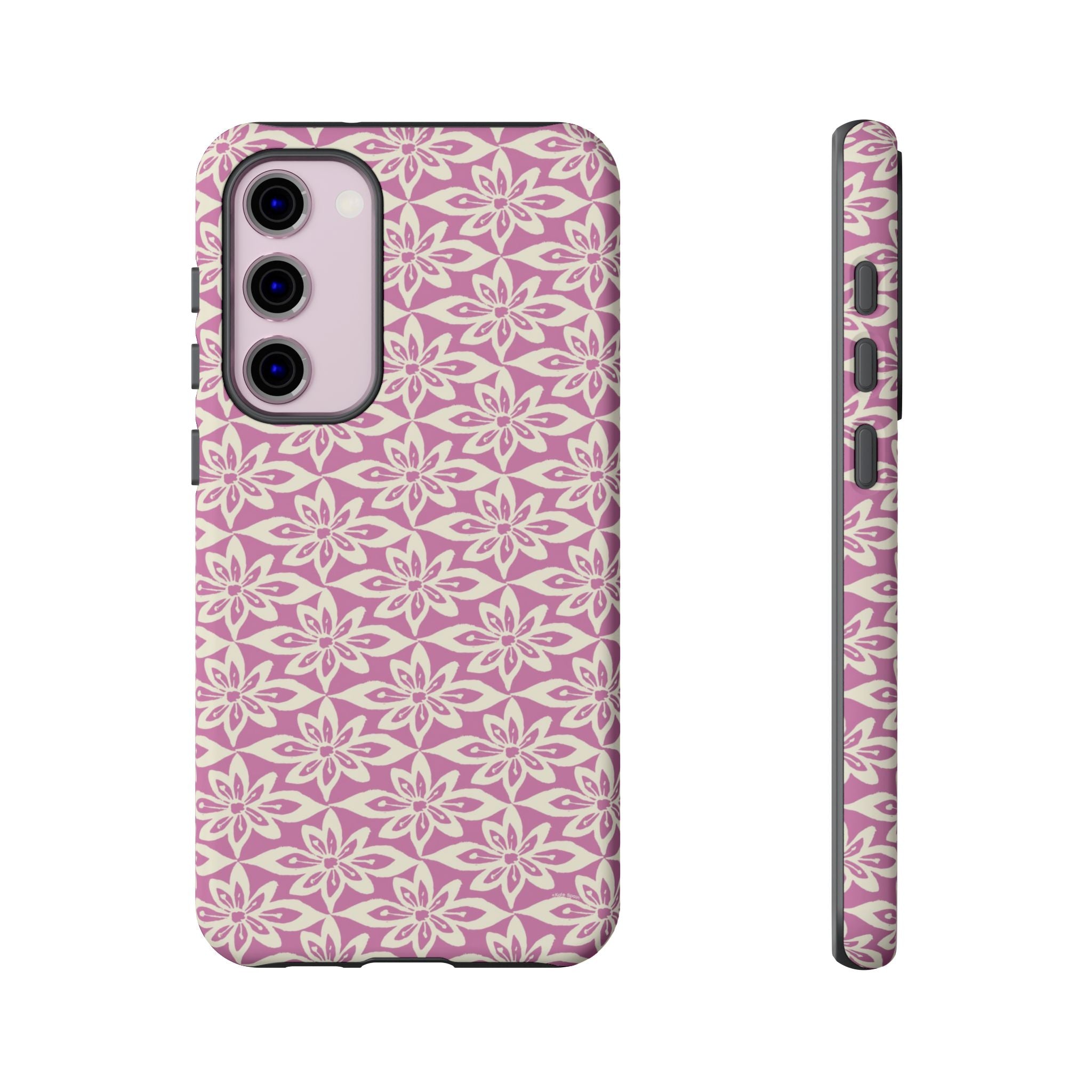 Lily Rose Samsung Galaxy S23 Plus Glossy case — graphic white lily print on soft rose — botanical phone case by Kate Spain