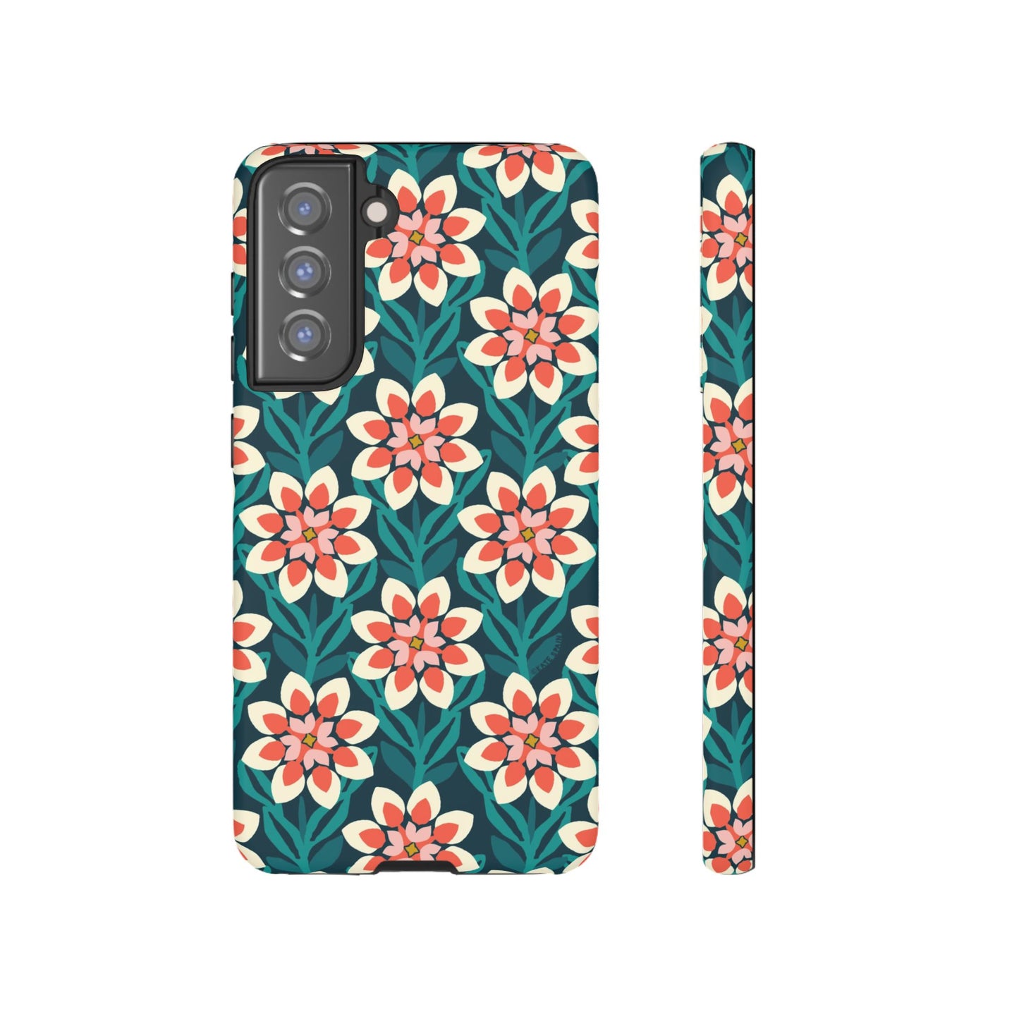 Modern Dahlia Samsung Case - Teal Coral Allover Pattern