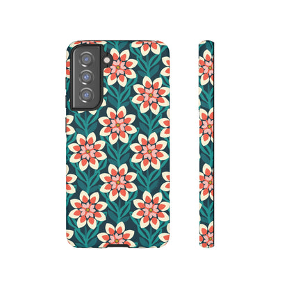 Modern Dahlia Samsung Case - Teal Coral Allover Pattern