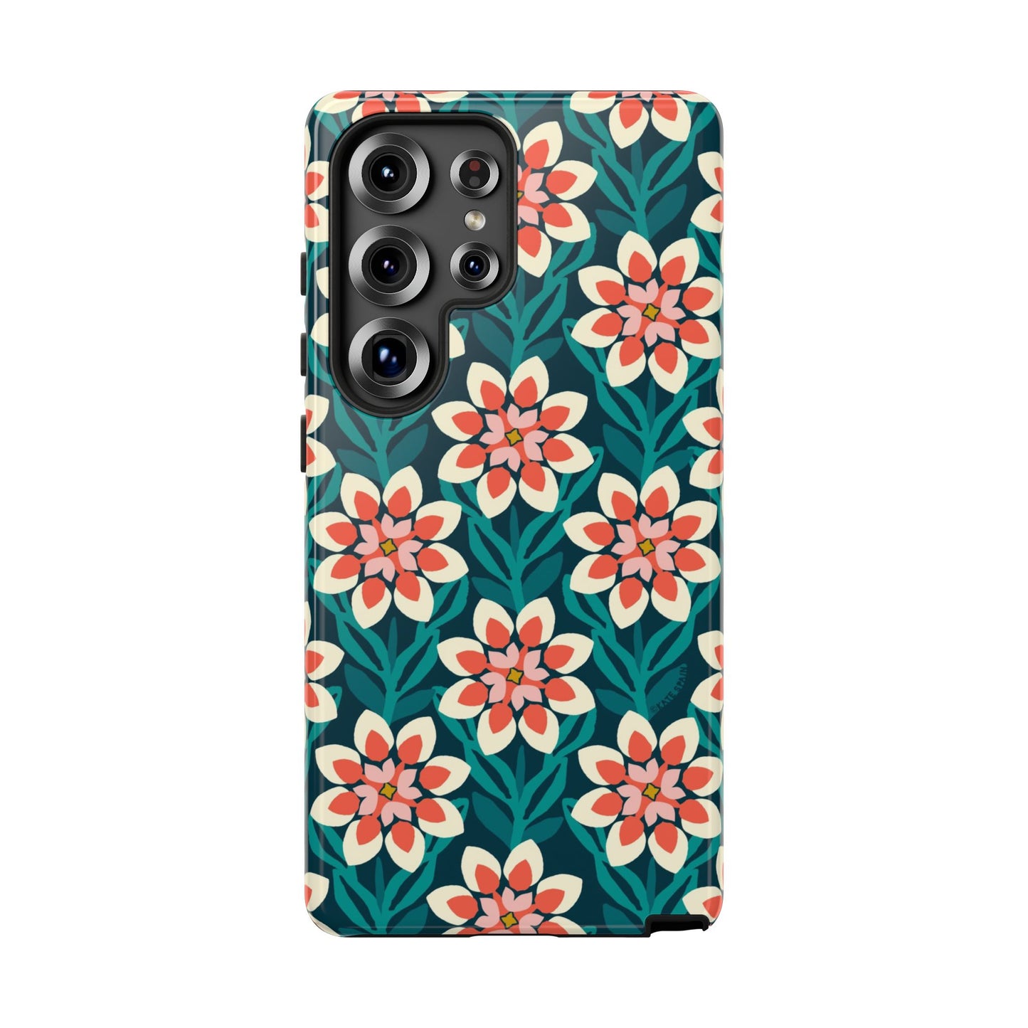 Modern Dahlia Samsung Case - Teal Coral Allover Pattern