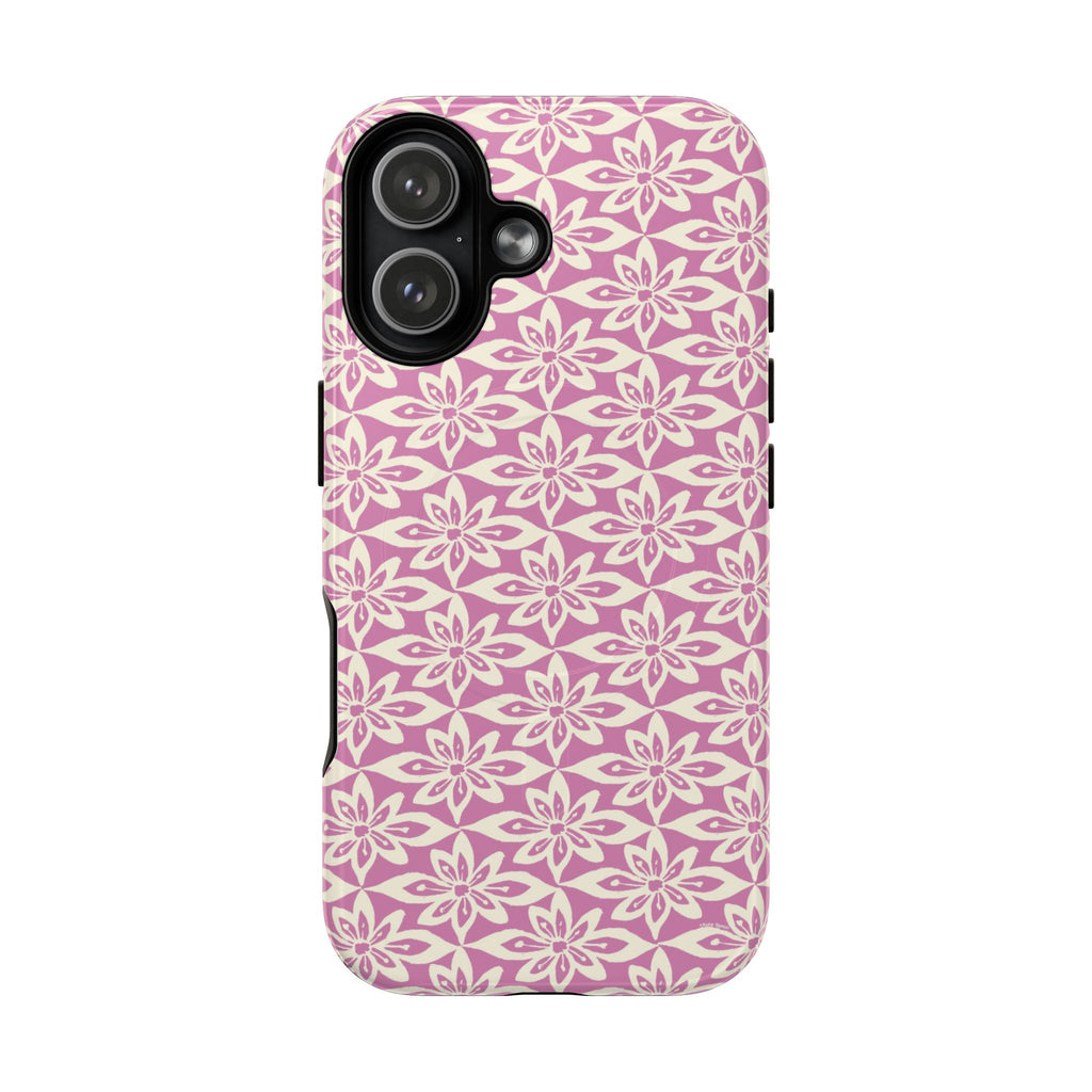 Lily Rose MagSafe iPhone 17 Case – Glossy | graphic white lily print on soft rose — botanical MagSafe case by Kate Spain