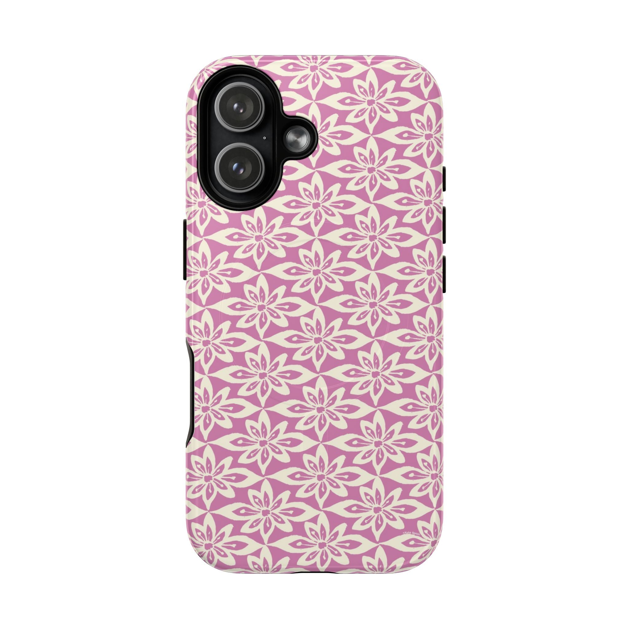Lily Rose MagSafe iPhone 17 Case – Glossy | graphic white lily print on soft rose — botanical MagSafe case by Kate Spain