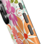 Luxury Terrain MagSafe iPhone 16 Pro Max Case – side view of buttons in case | white, magenta, coral botanical woodland floral print