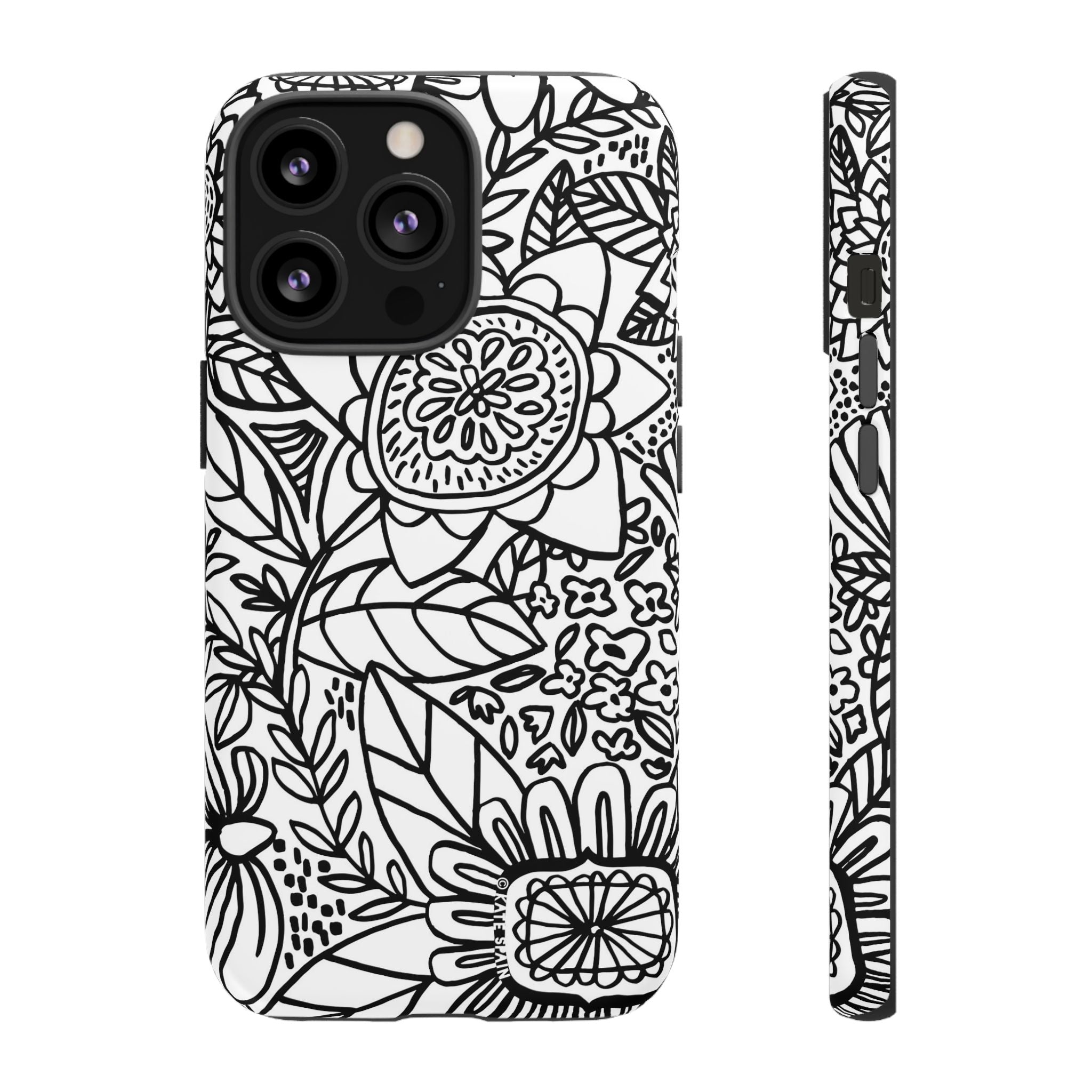 Esprit Tough iPhone 13 Pro Case – Matte | white, black botanical line art floral print