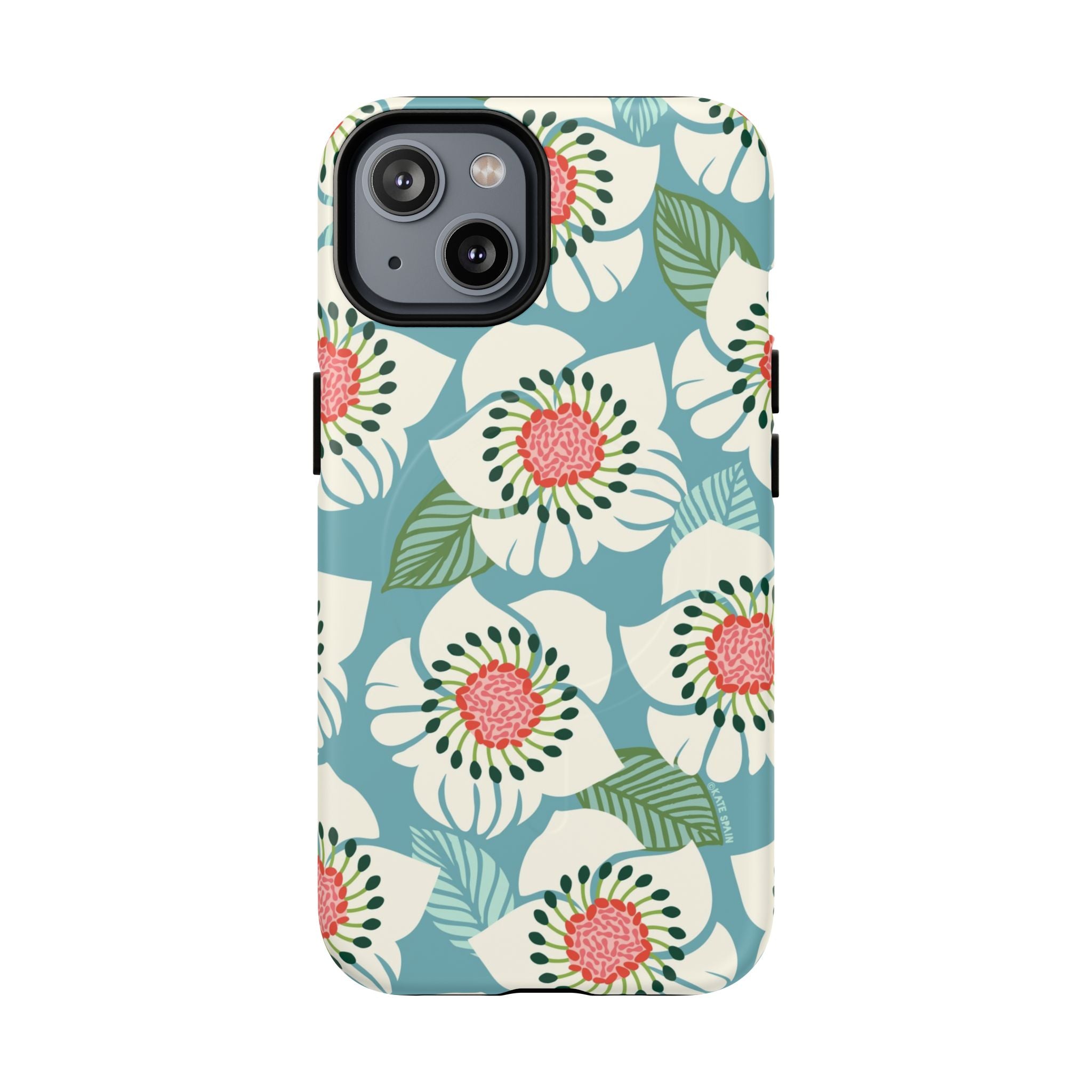 Panache MagSafe iPhone 14 Case – Matte | sky blue, pale cream, pink anemone floral print