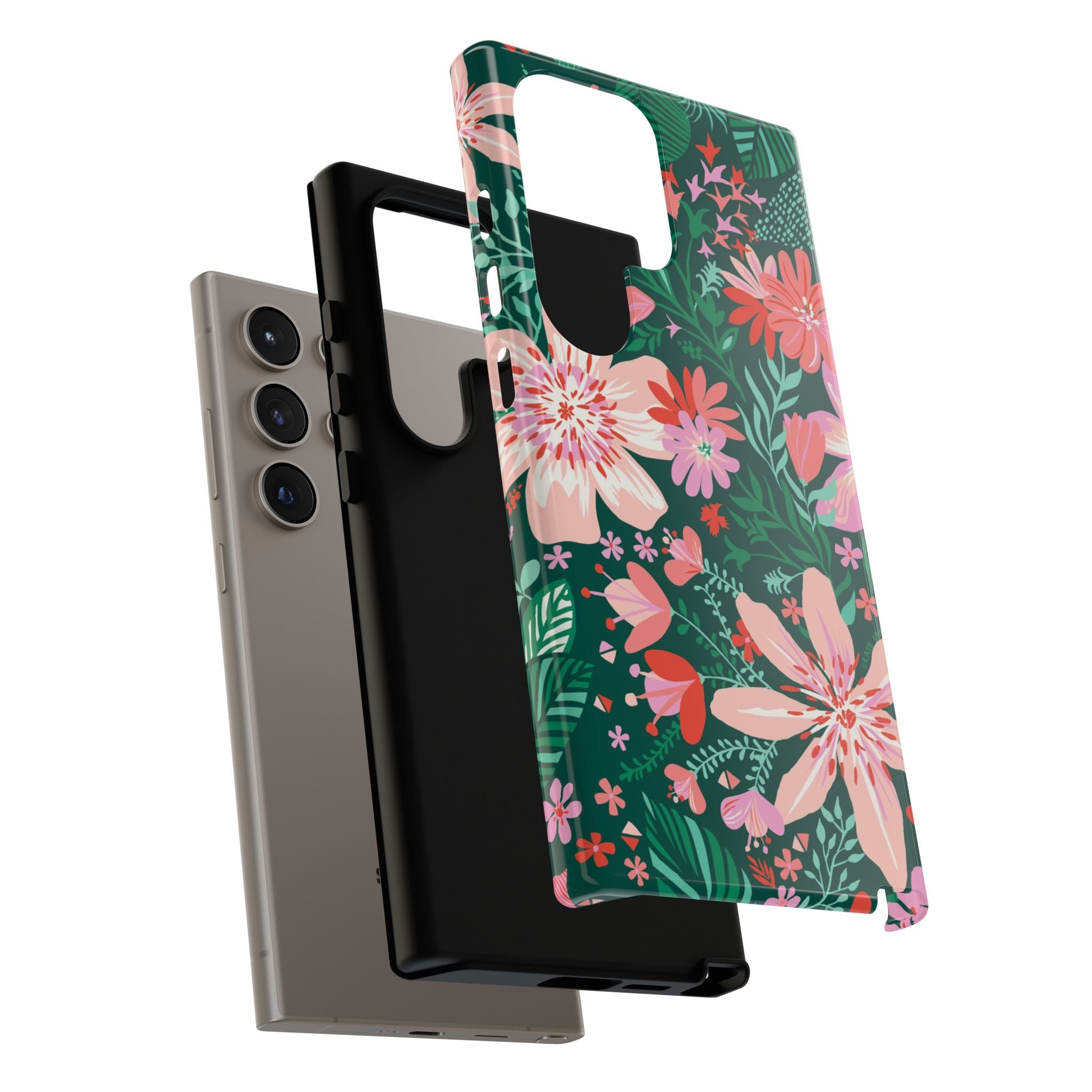 cal Bonaire Samsung Galaxy S24 Ultra Case – Glossy | layered construction of protective case in jade, pink, white tropical floral botanical print