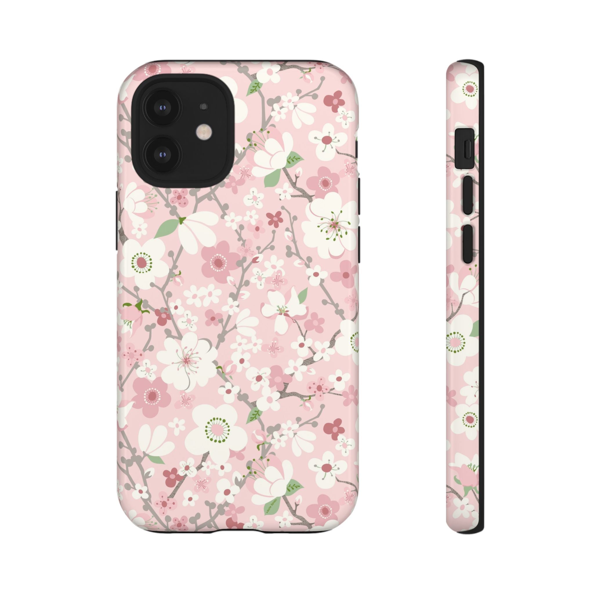 Luxury Pink Cherry Blossom Tough iPhone 12 Mini Case – Glossy | light pink, white, cherry blossom floral print