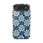 Designer Modern Dahlia Tough iPhone 17 Air Case – Glossy | navy, cobalt, white dahlia floral print