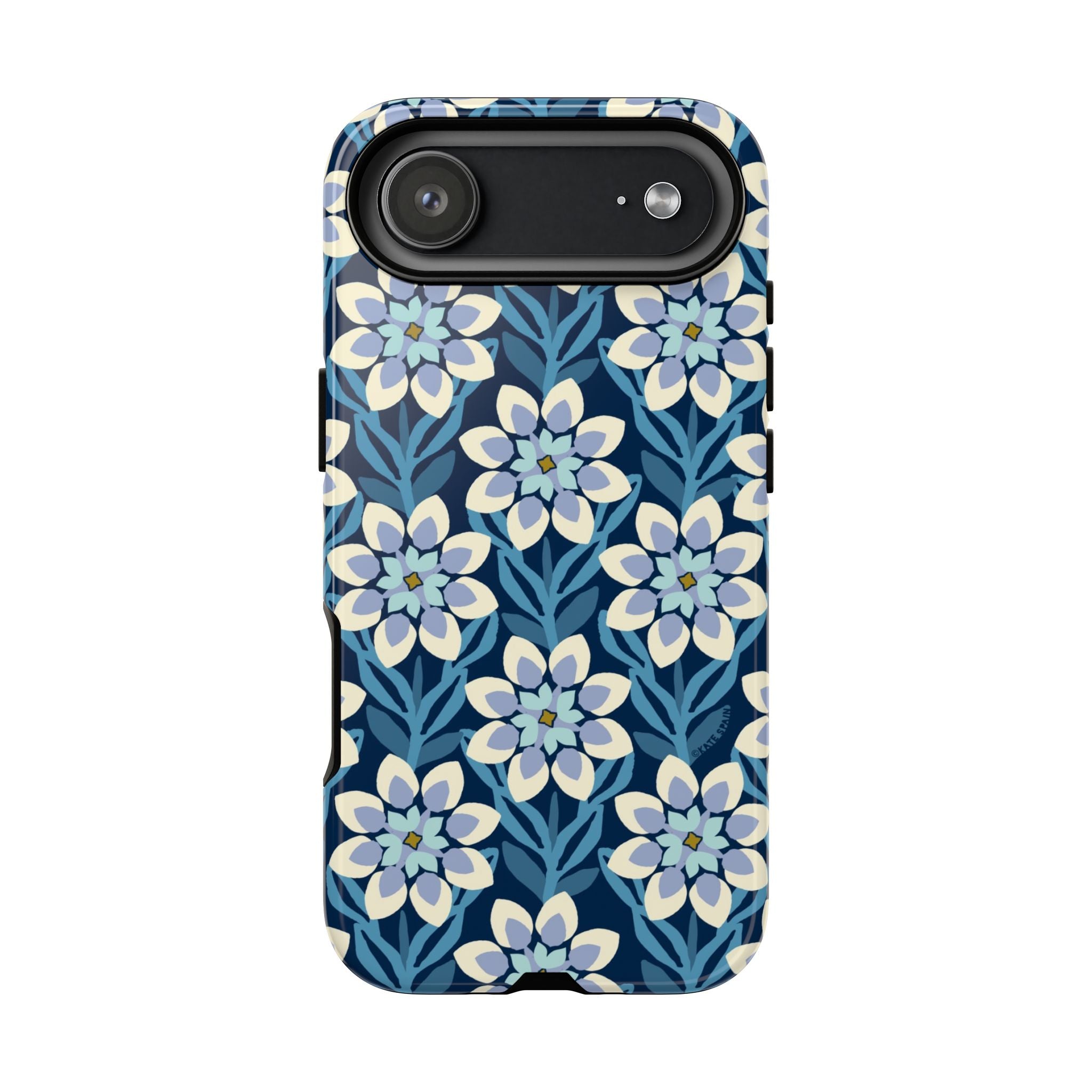 Designer Modern Dahlia Tough iPhone 17 Air Case – Glossy | navy, cobalt, white dahlia floral print
