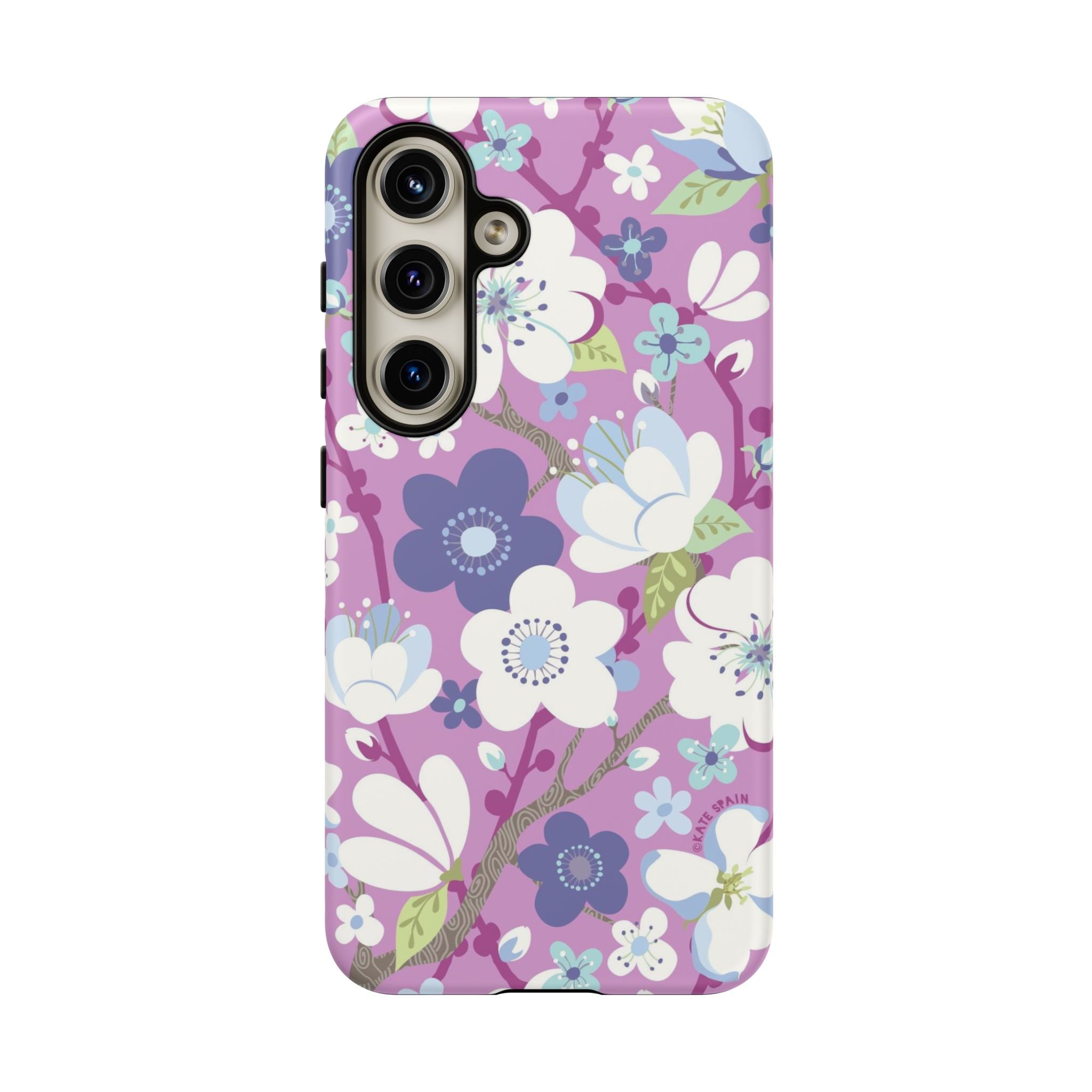 Cherry Blossom Samsung Galaxy S24 Case – Matte | mauve, white, periwinkle cherry blossom floral print