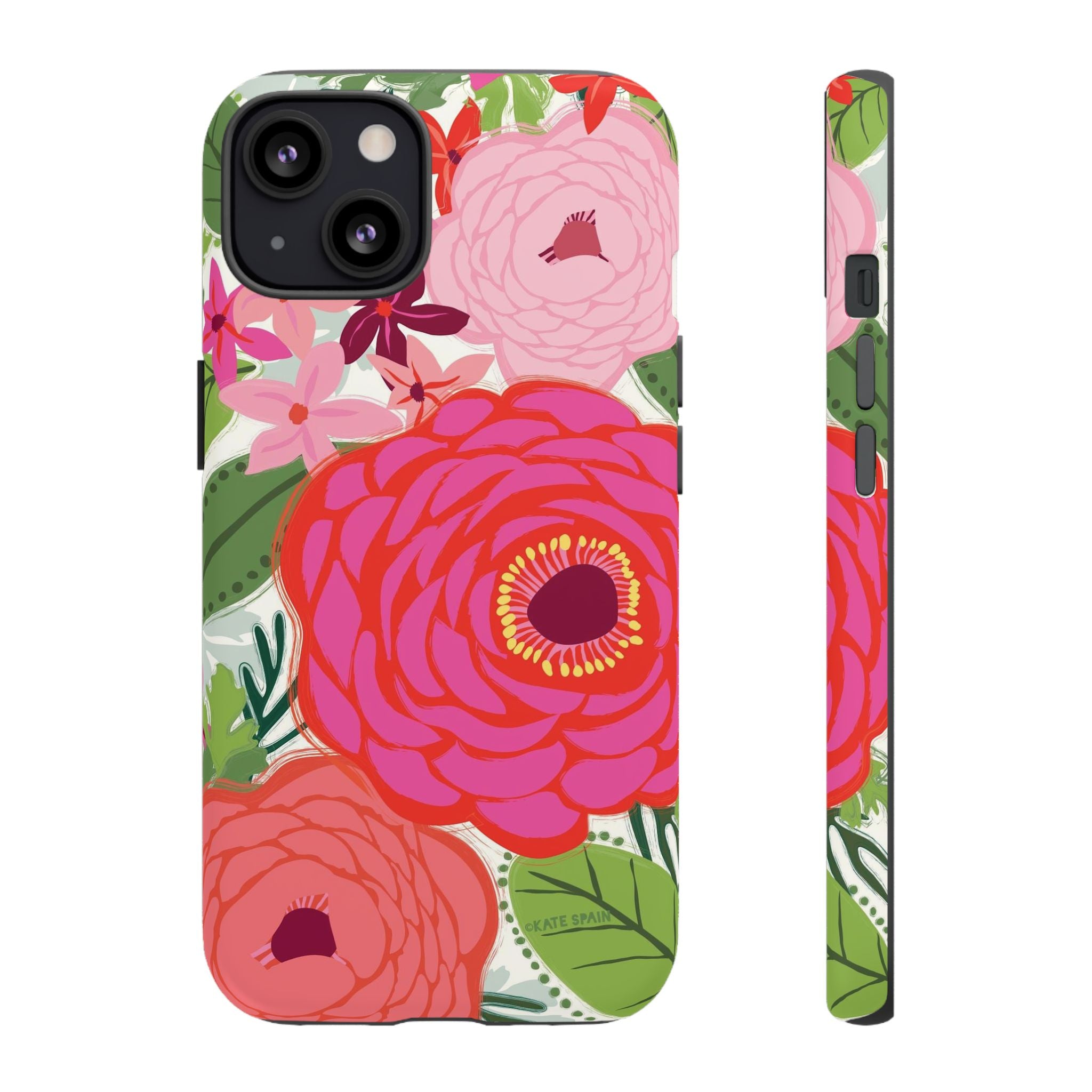 Bloomerie Tough iPhone 13 Case – Glossy | cream, magenta, coral botanical peony floral print