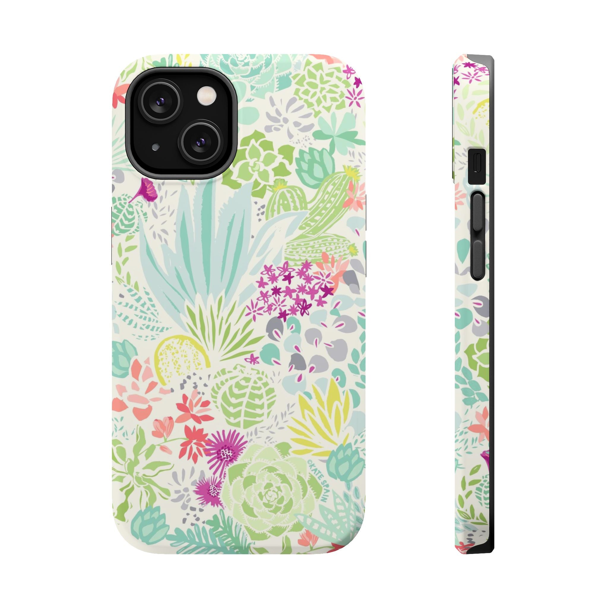 Canyon MagSafe iPhone 14 Case – Matte | aqua, coral, purple, sage green succulent and cactus print