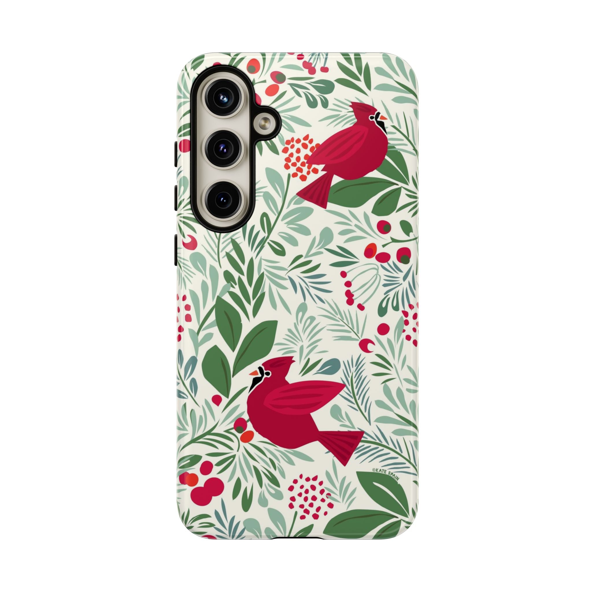 Birds and Berries Samsung Galaxy S24 Ultra Case – Glossy | cream, red, green botanical cardinal berry print