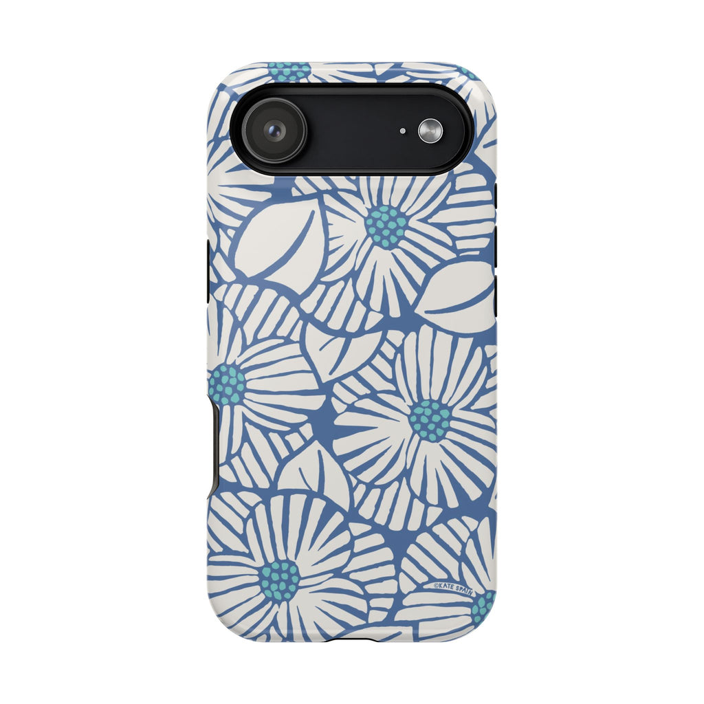 Calendula MagSafe iPhone 17 Air Case – Glossy | slate blue, cream, teal kimono botanical print