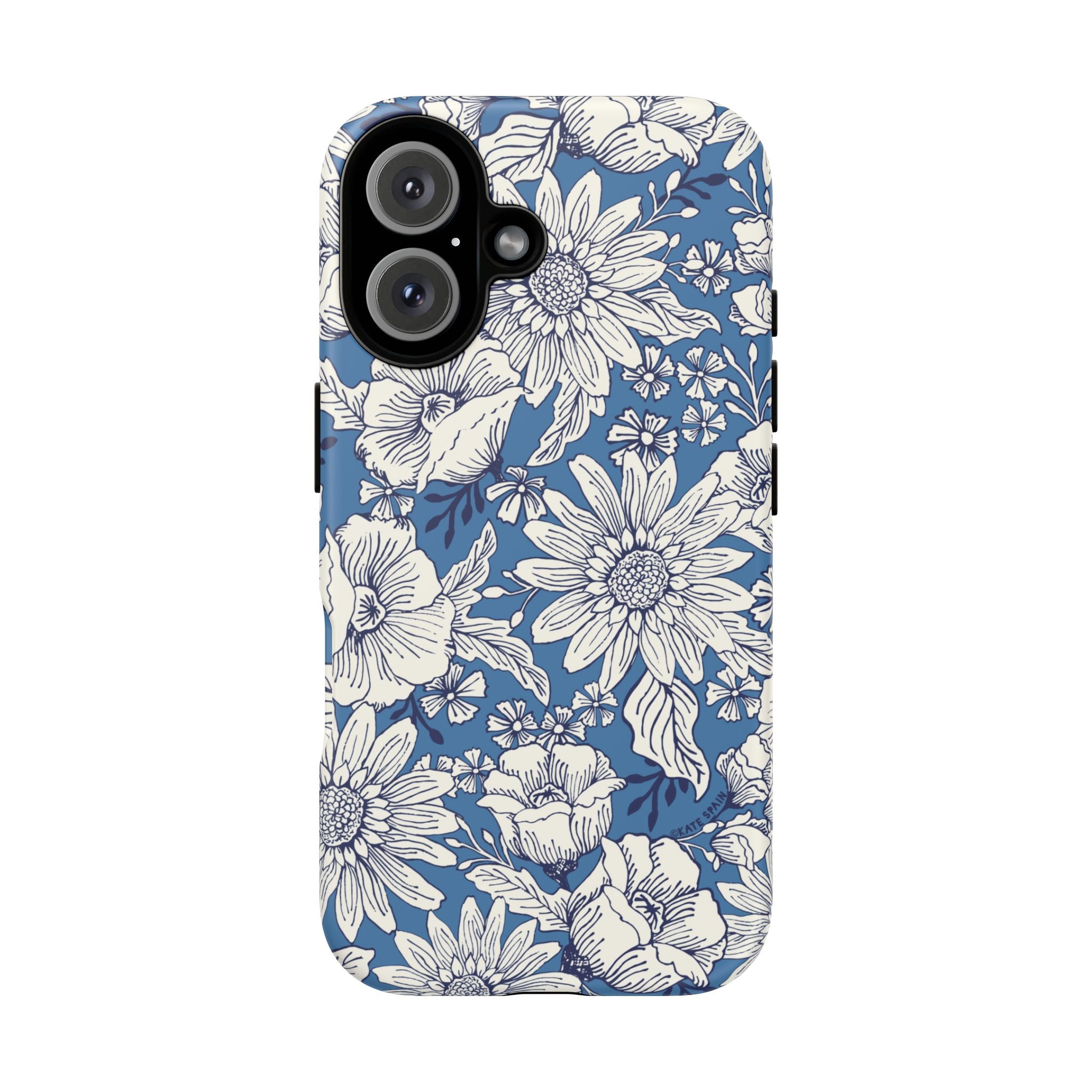 Jardin Tough iPhone 16 Case – Matte | blue and cream botanical garden print
