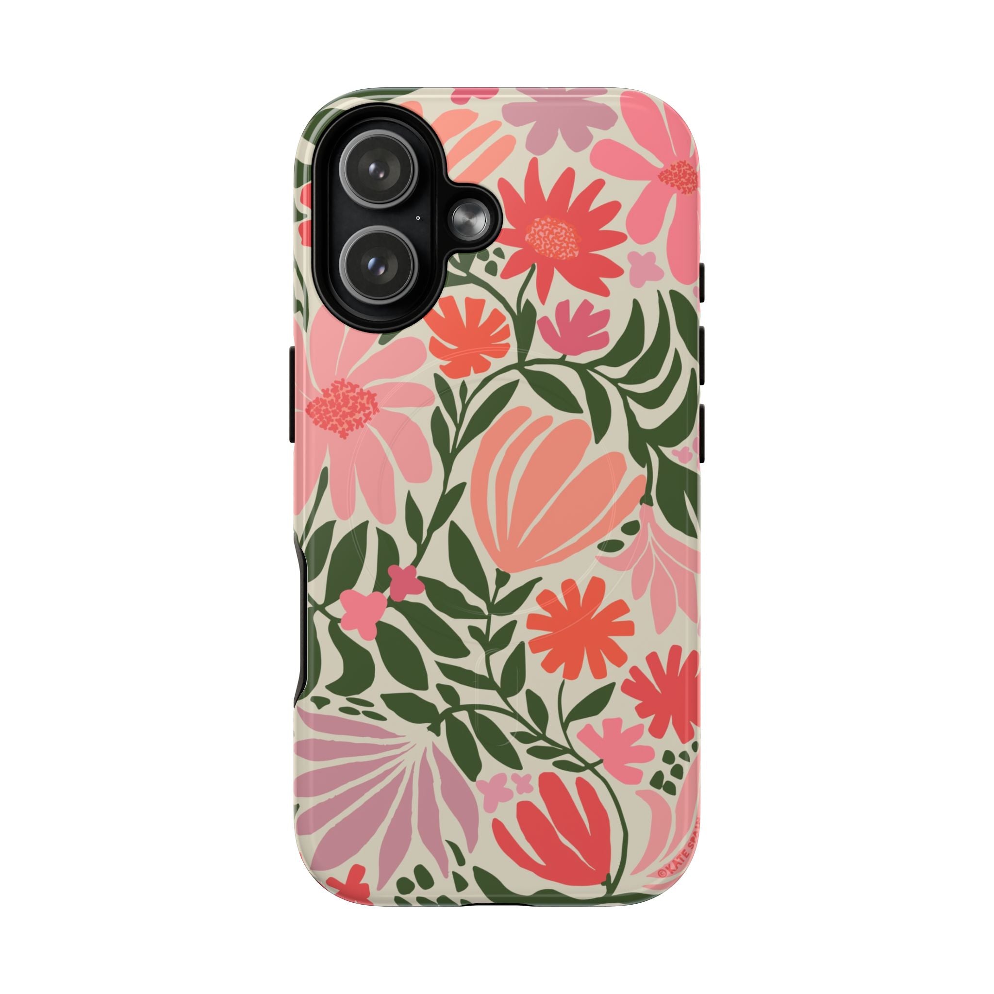 Botanica MagSafe iPhone 17 Case – Glossy | coral, pink, sage green botanical wildflower print