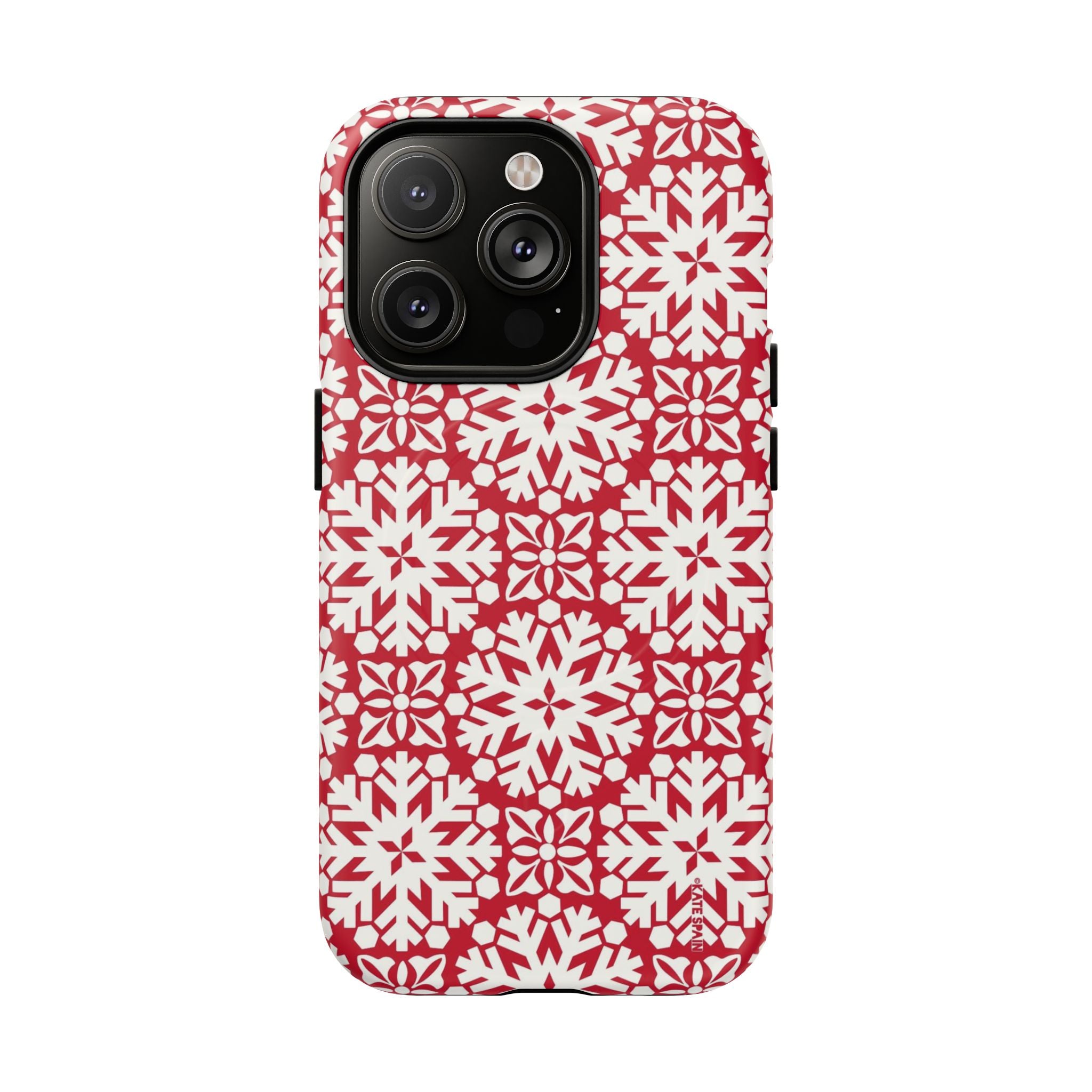 Flurry MagSafe iPhone 14 Pro Case – Matte | red and cream geometric snowflake tile print