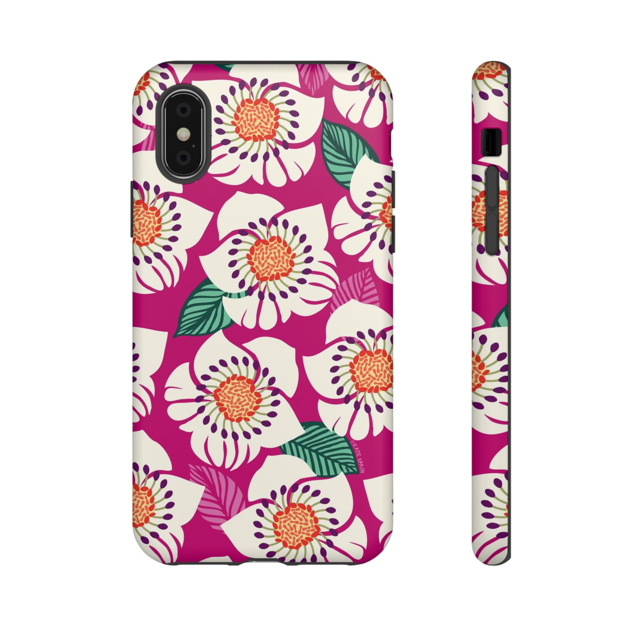 Panache Rose Tough iPhone X Case – Matte | berry, cream white, peach anemone floral print
