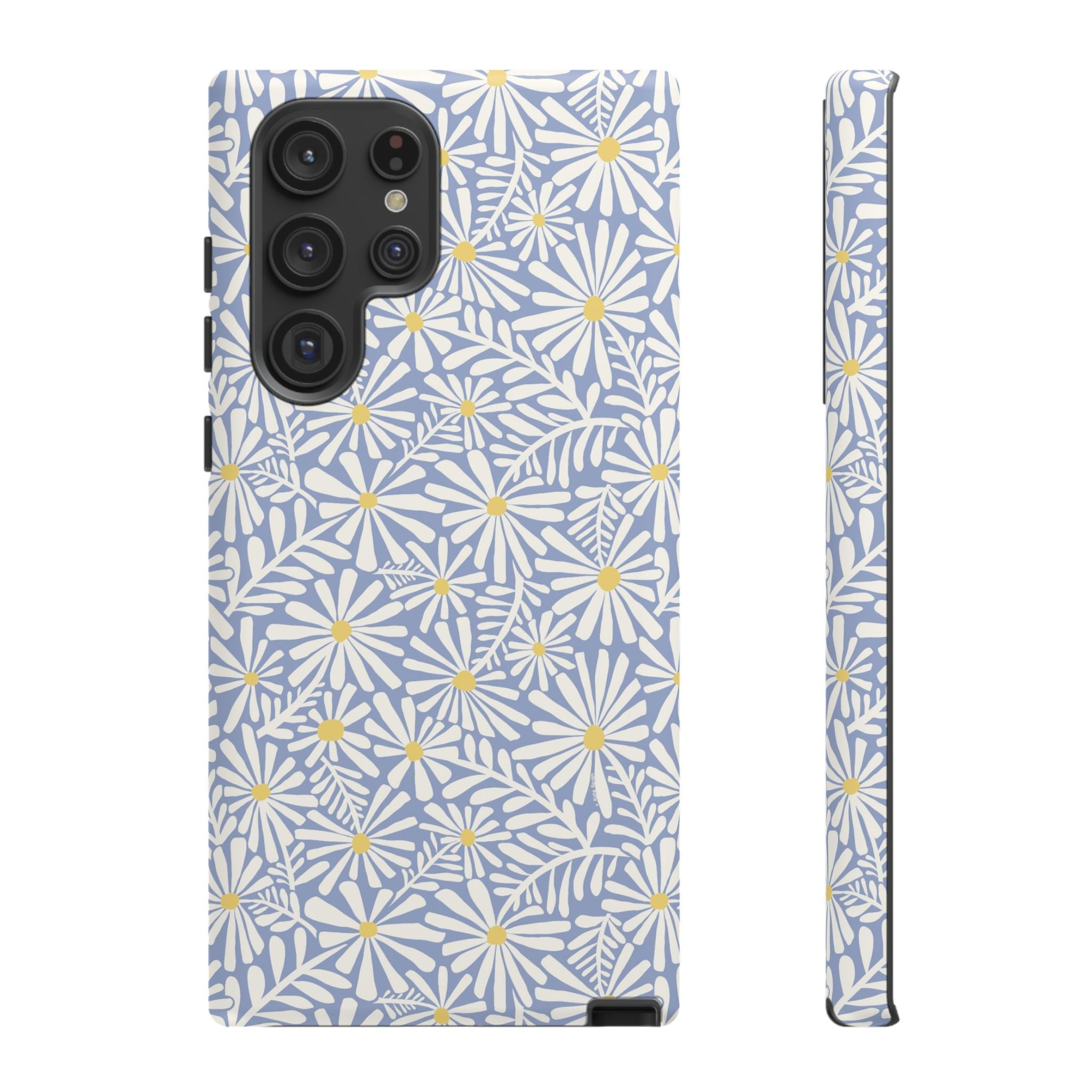 Montauk Daisy Cottage Blue Samsung Galaxy S22 Ultra Matte case — white daisy and fern print on periwinkle blue by Kate Spain