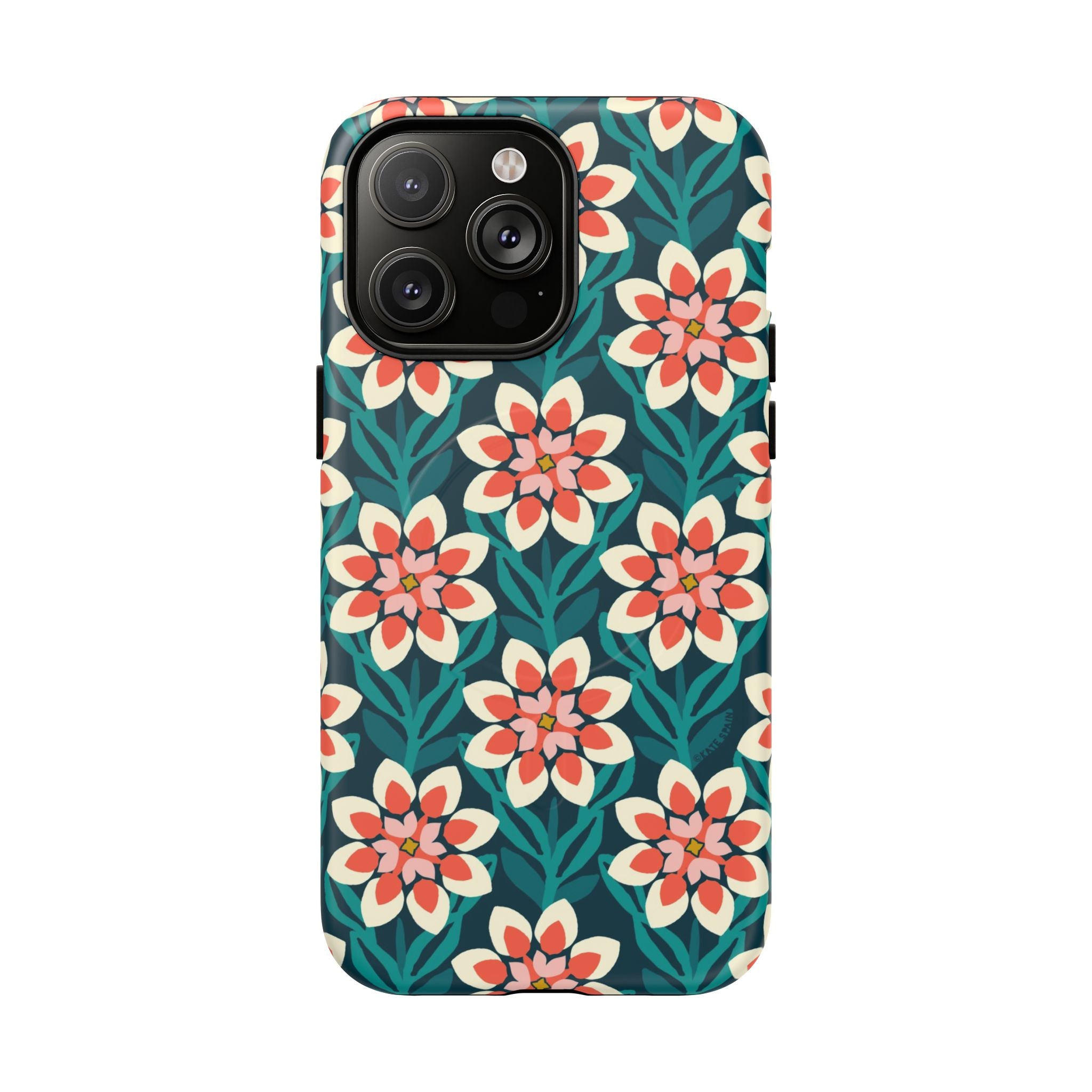 Modern Dahlia MagSafe iPhone 14 Pro Max Case – Matte | teal, coral, cream botanical dahlia floral print