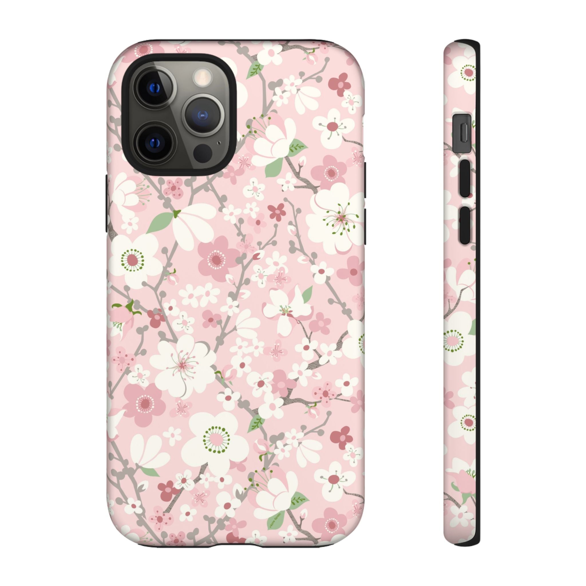 Luxury Pink Cherry Blossom Tough iPhone 12 Pro Case – Matte | light pink, white, cherry blossom floral print