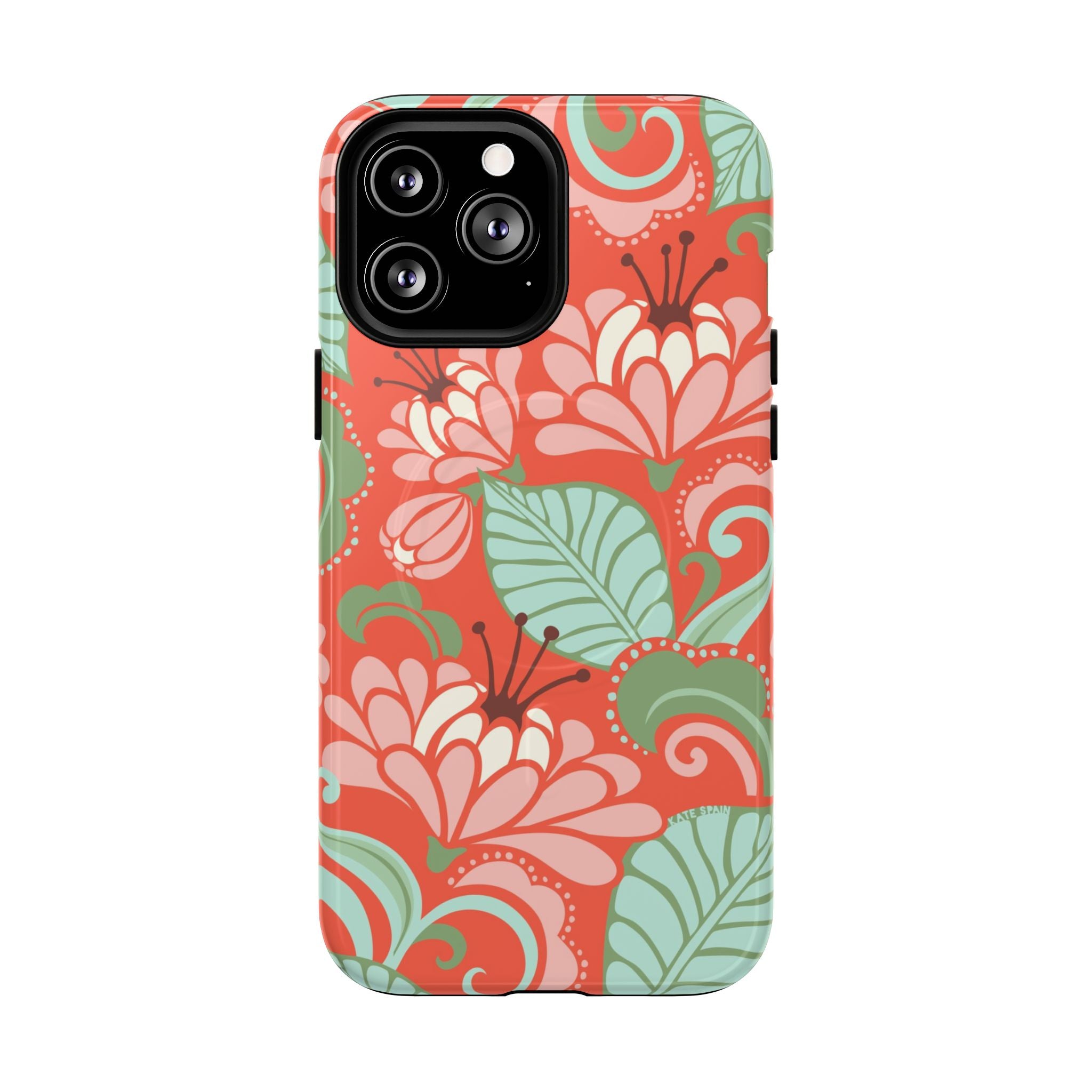 Sarabande MagSafe iPhone 13 Pro Max Case – Glossy | coral, pink, cream, green botanical floral print