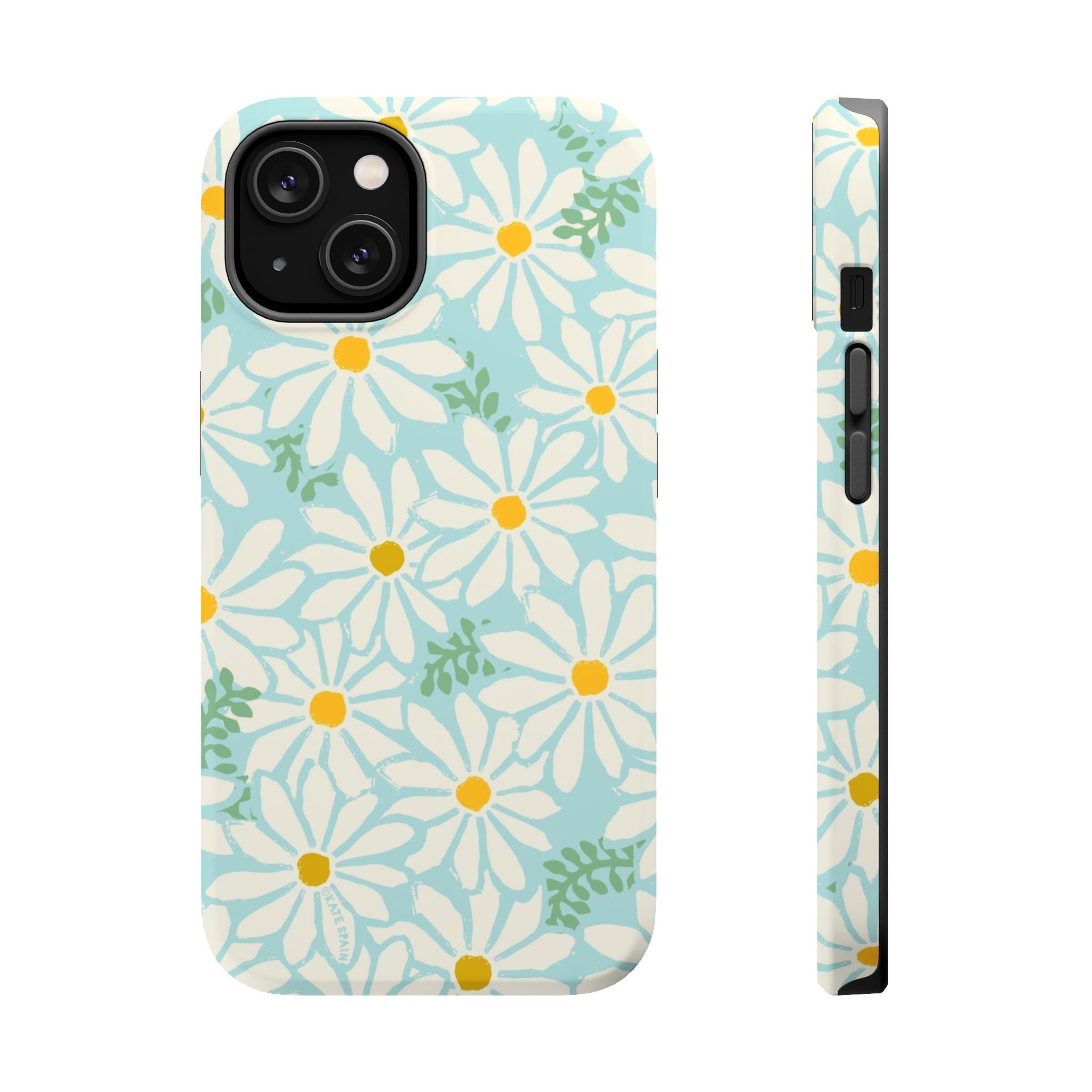 Daisies MagSafe iPhone 14 Case – Matte | white, yellow, aqua watercolor daisy print