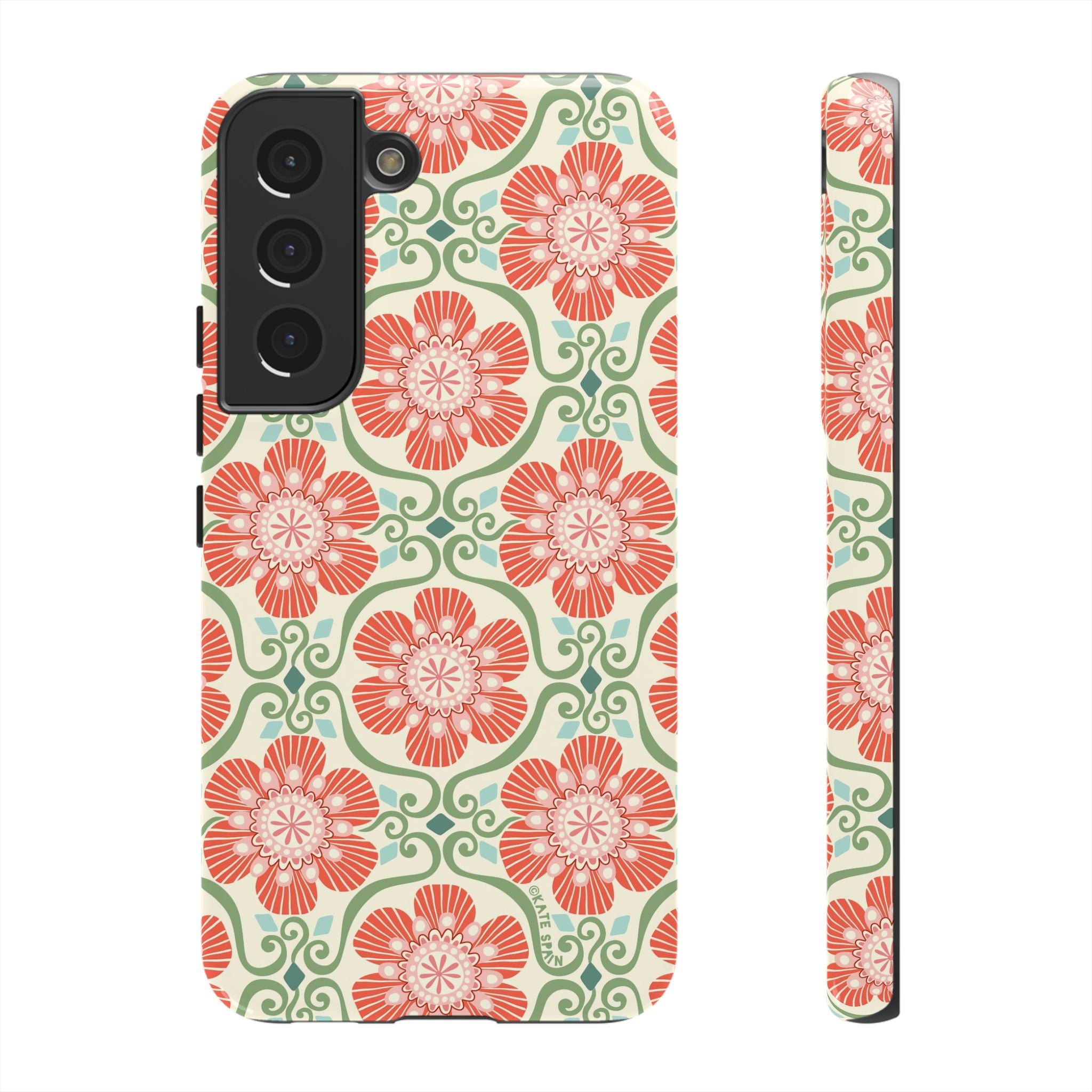 Luxury Barcelona Flowers Samsung Galaxy S22 Case – Glossy | cream, coral, sage botanical floral print