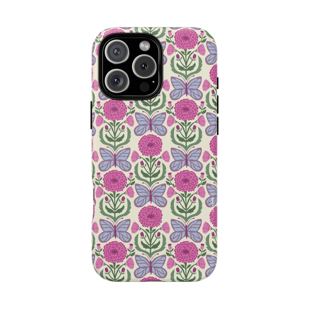 Butterfly MagSafe iPhone 16 Pro Max Case – Matte | cream, magenta, periwinkle butterfly floral print