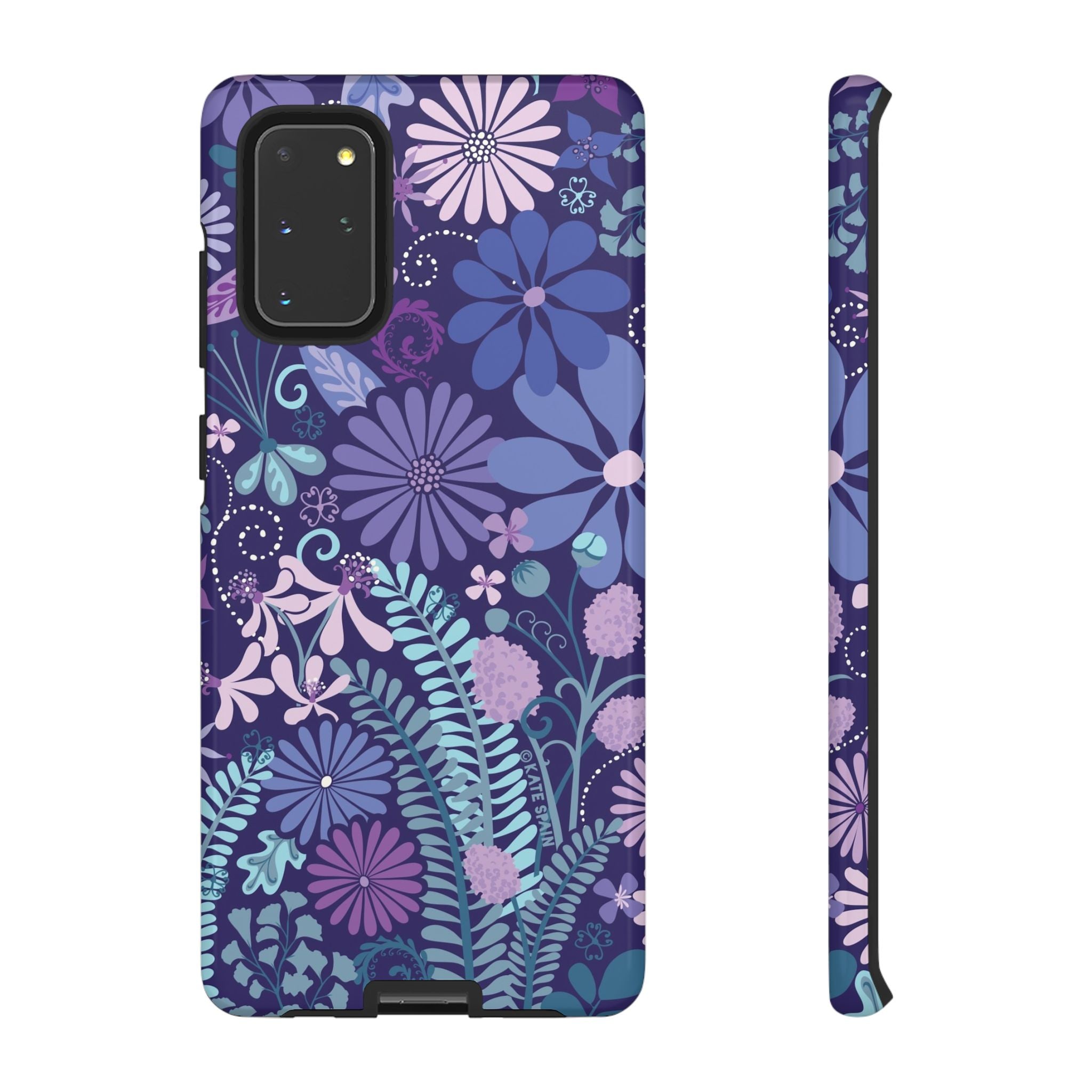 Luxury Terrain Samsung Galaxy S20+ Case – Glossy | navy, purple, aqua botanical woodland floral print