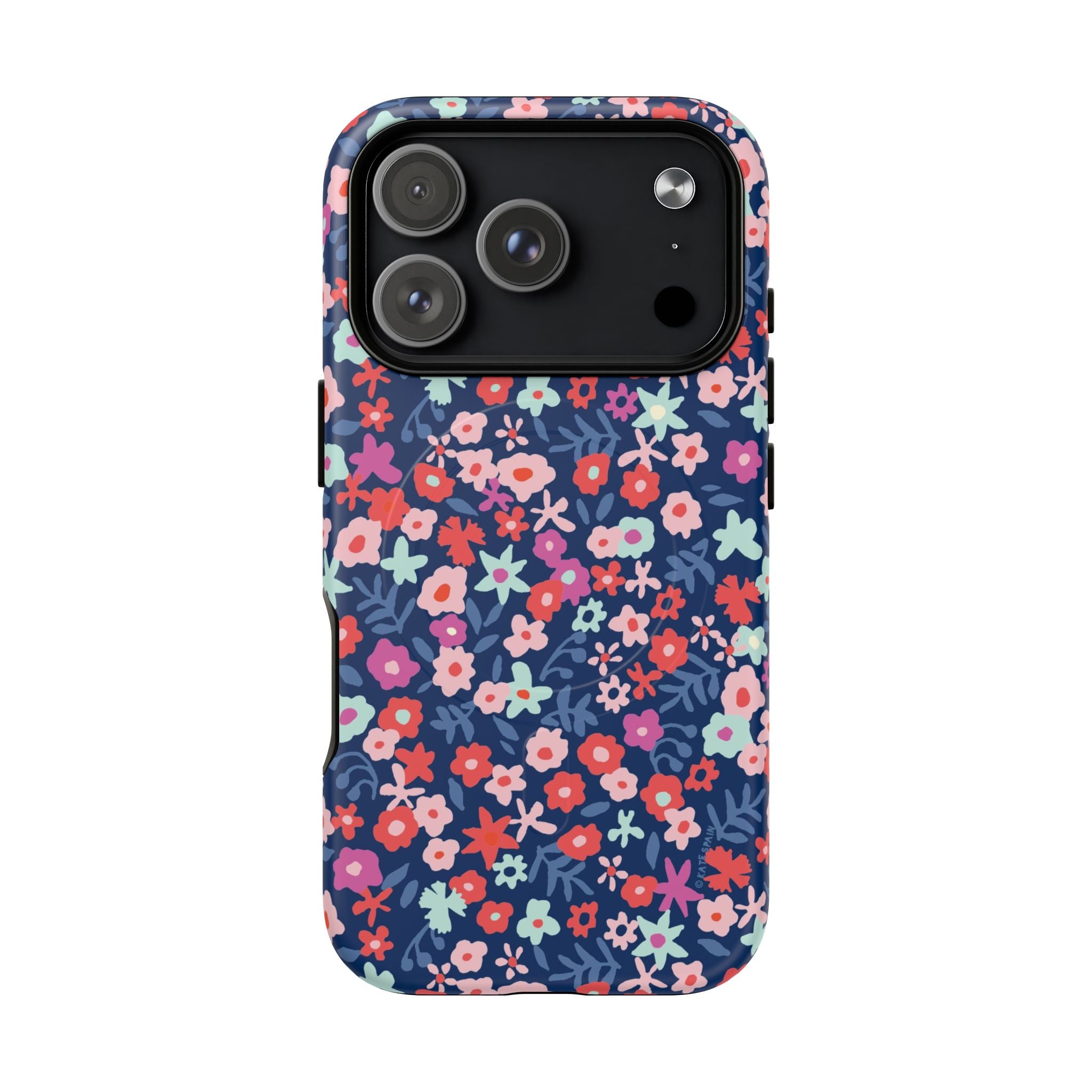 Primrose MagSafe iPhone 17 Pro Case – Matte | navy, pink, white ditsy floral print