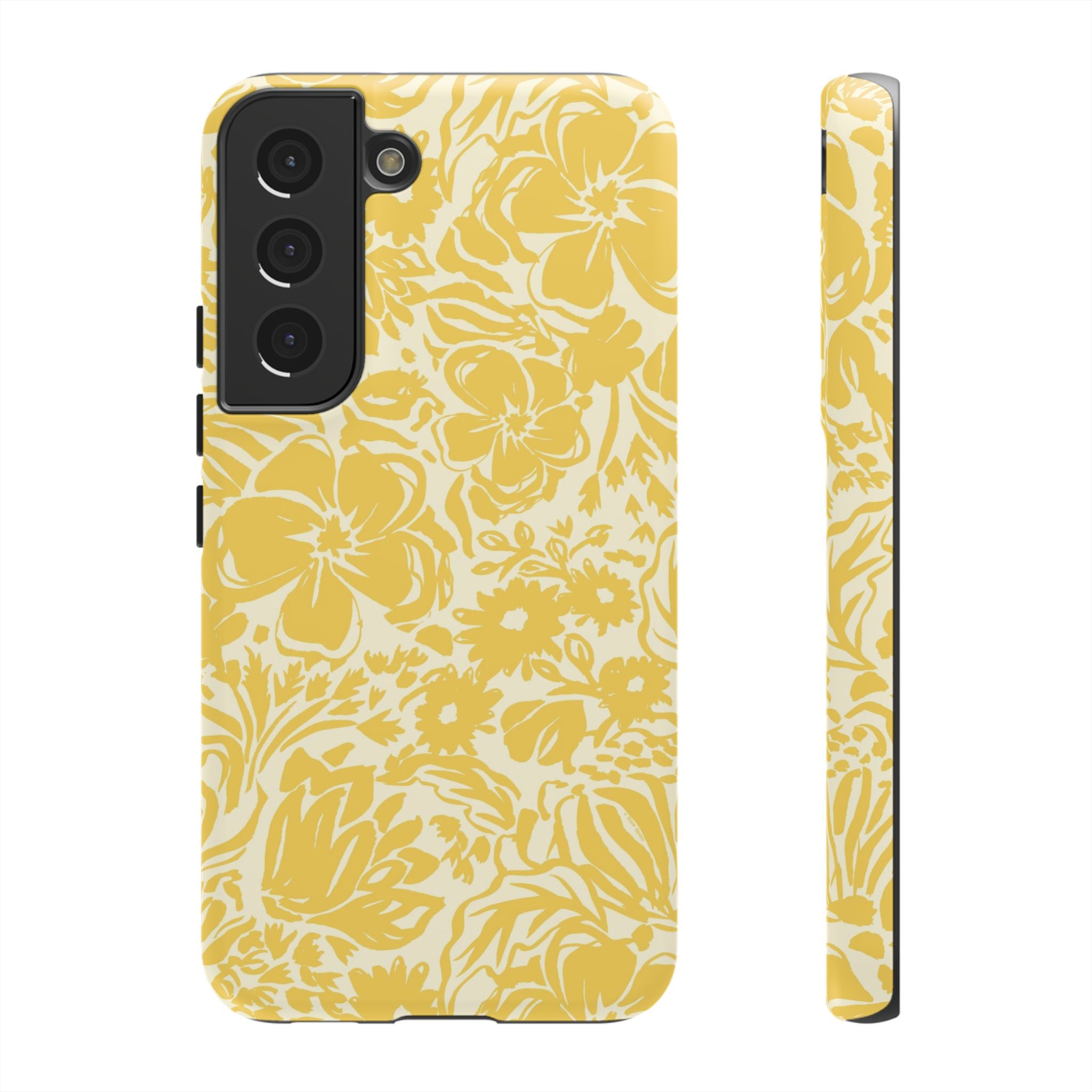 Rhapsody Yellow Samsung Galaxy S22 Matte case — bold golden yellow floral print on cream by Kate Spain