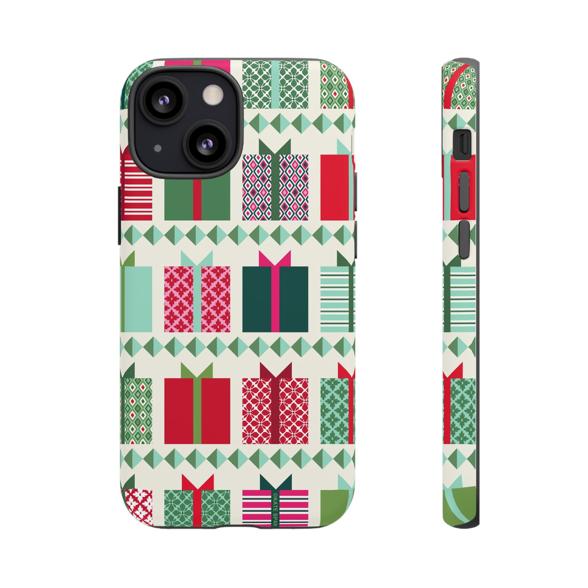 All Wrapped Up Tough iPhone 13 Mini Case – Matte | cream, red, pink, green, mint geometric gift wrap holiday print