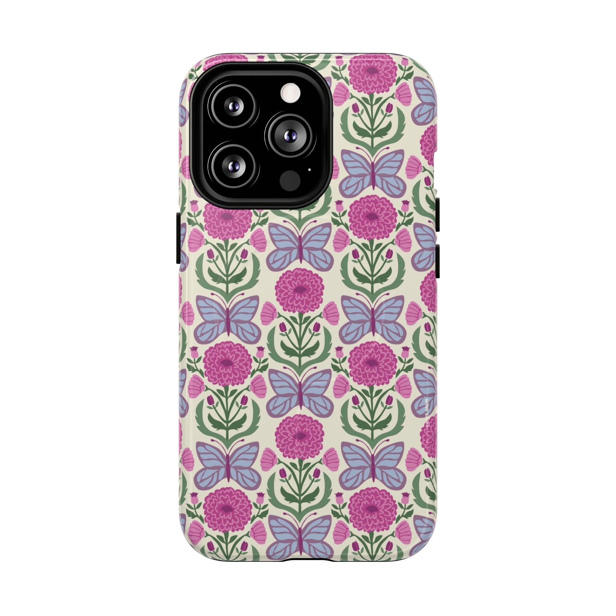 Butterfly MagSafe iPhone 13 Pro Case – Glossy | cream, magenta, periwinkle butterfly floral print