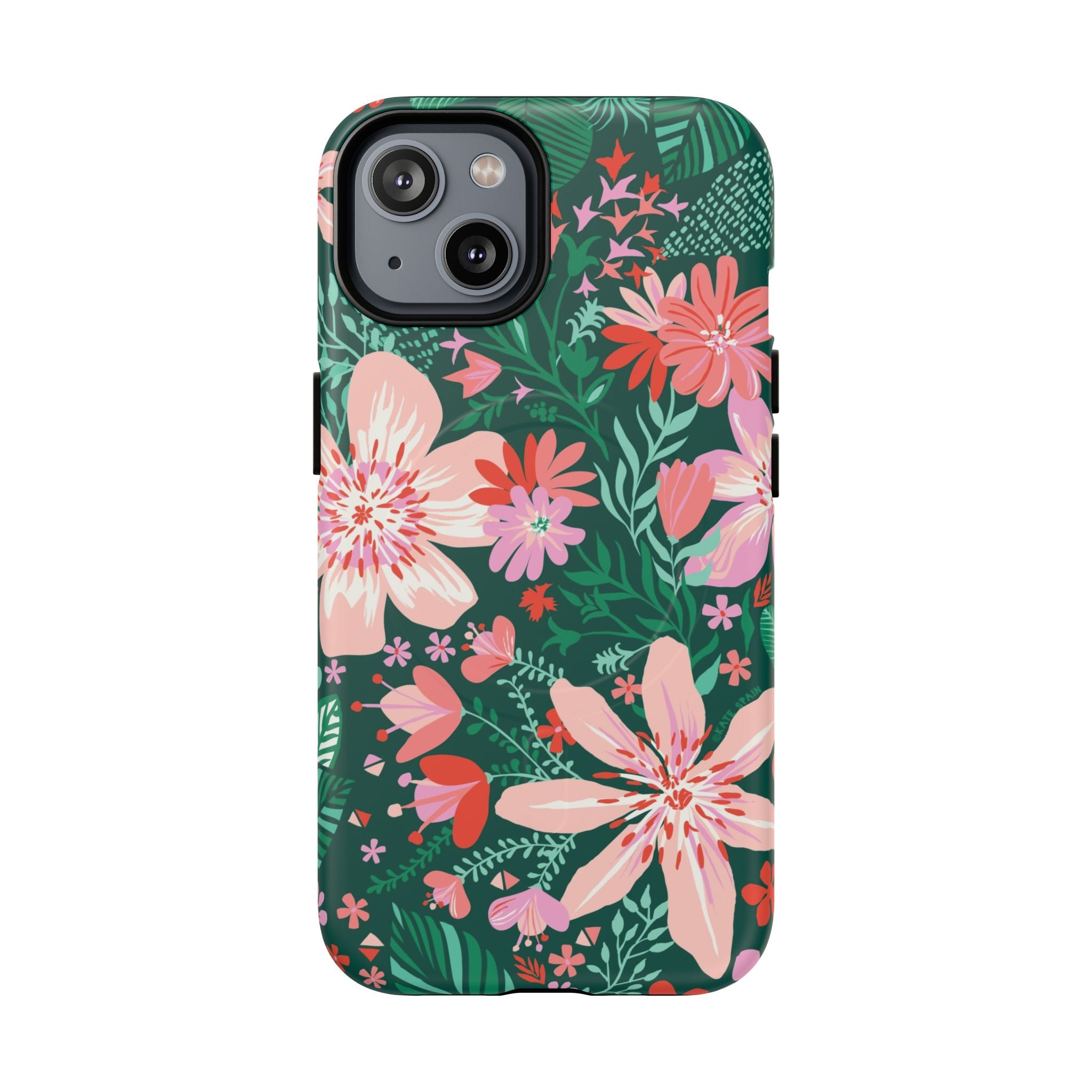 Bonaire MagSafe iPhone 14 Case – Matte | jade, pink, white tropical floral botanical print