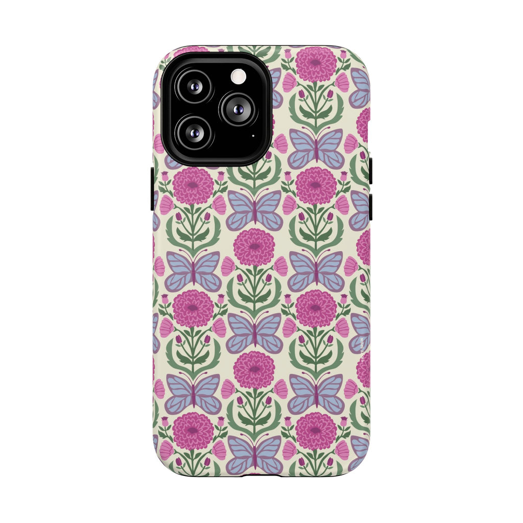 Butterfly MagSafe iPhone 13 Pro Max Case – Matte | cream, magenta, periwinkle butterfly floral print