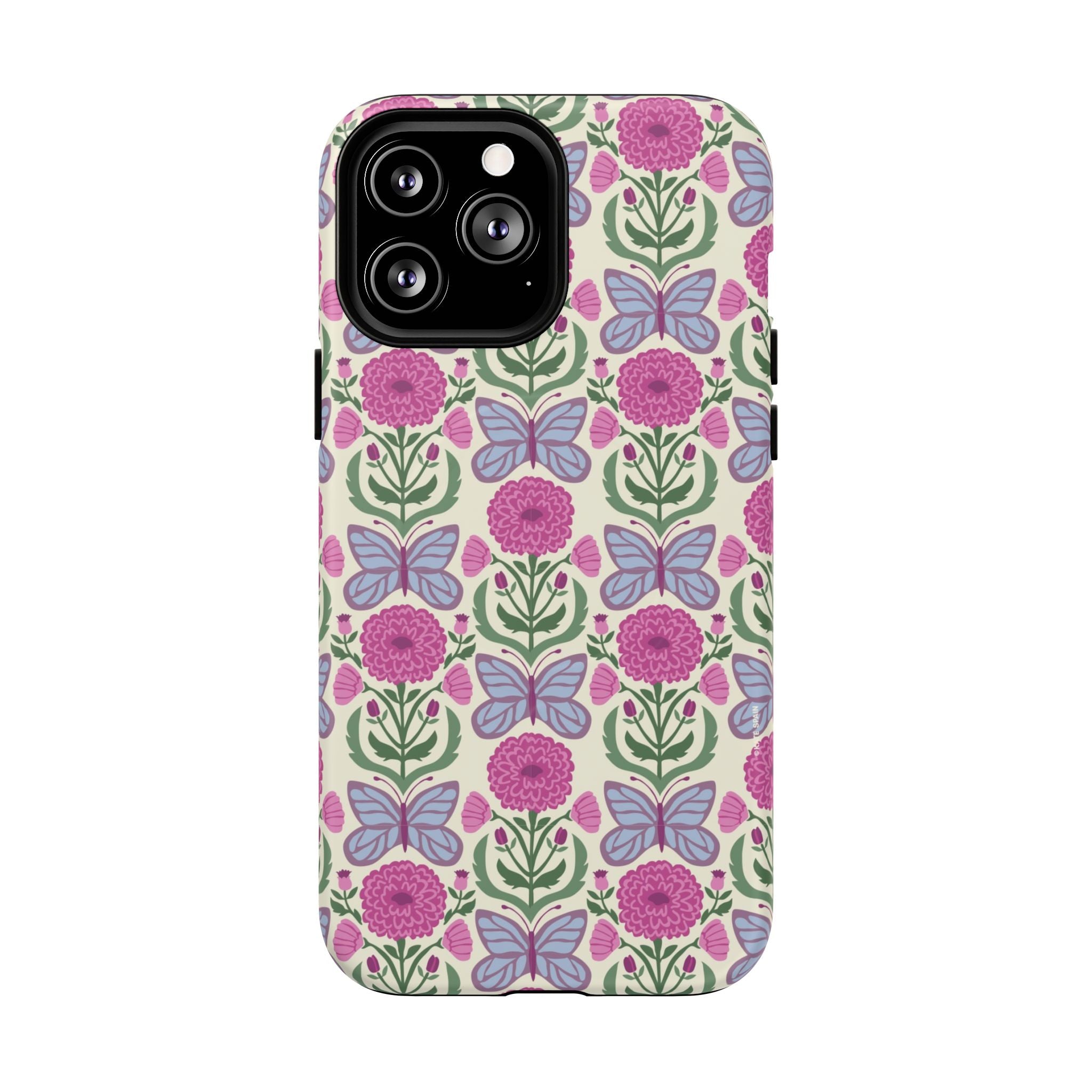 Butterfly MagSafe iPhone 13 Pro Max Case – Matte | cream, magenta, periwinkle butterfly floral print