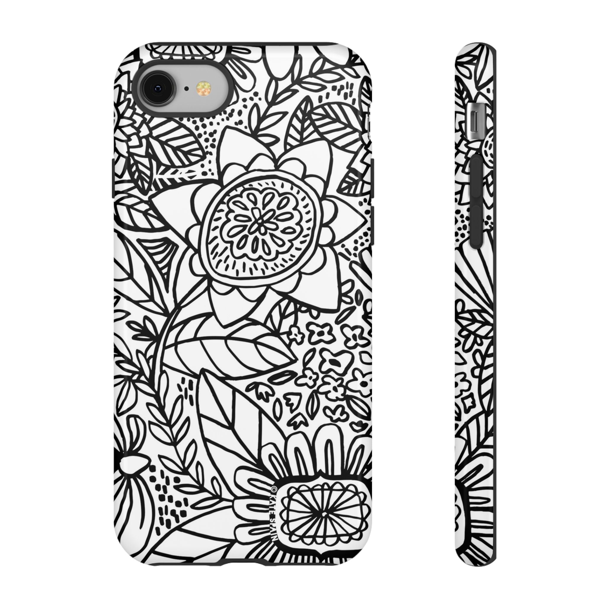 Esprit Tough iPhone 8 Case – Glossy | white, black botanical line art floral print
