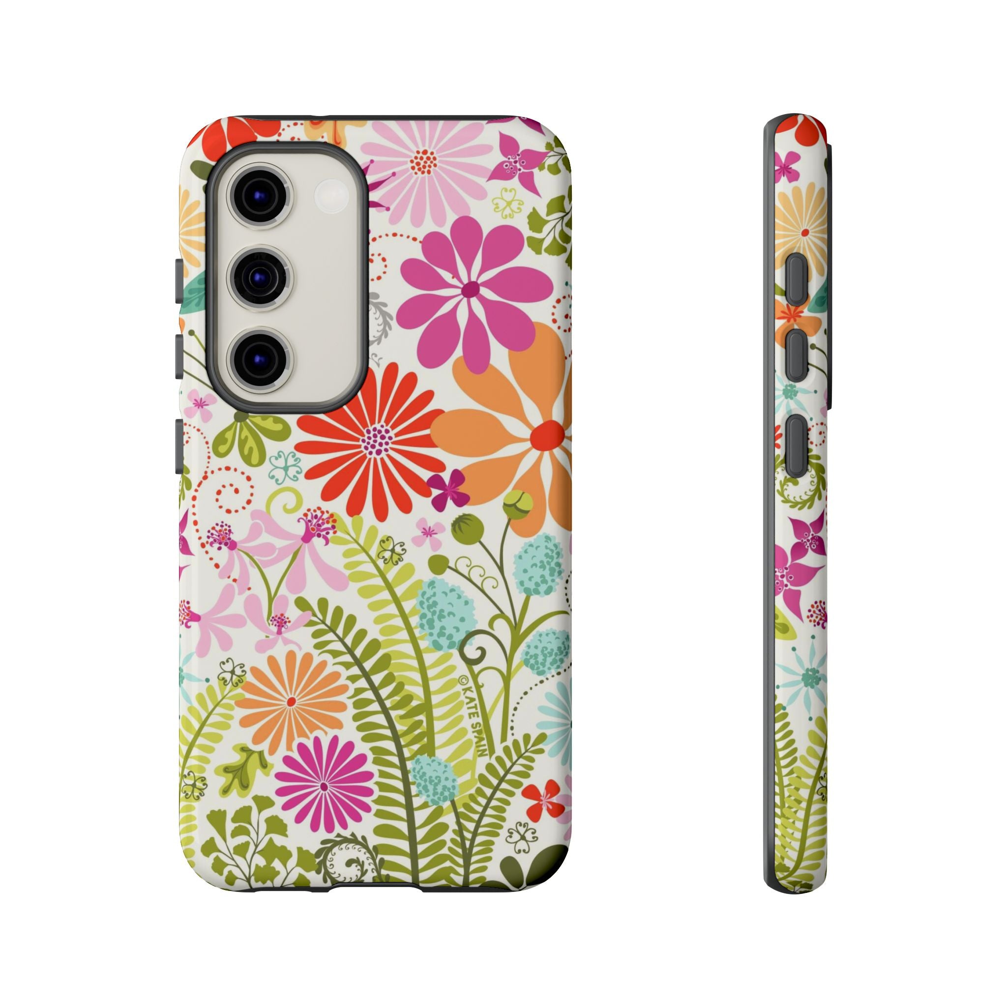 Luxury Terrain Samsung Galaxy S23 Case – Glossy | white, magenta, coral botanical woodland floral print