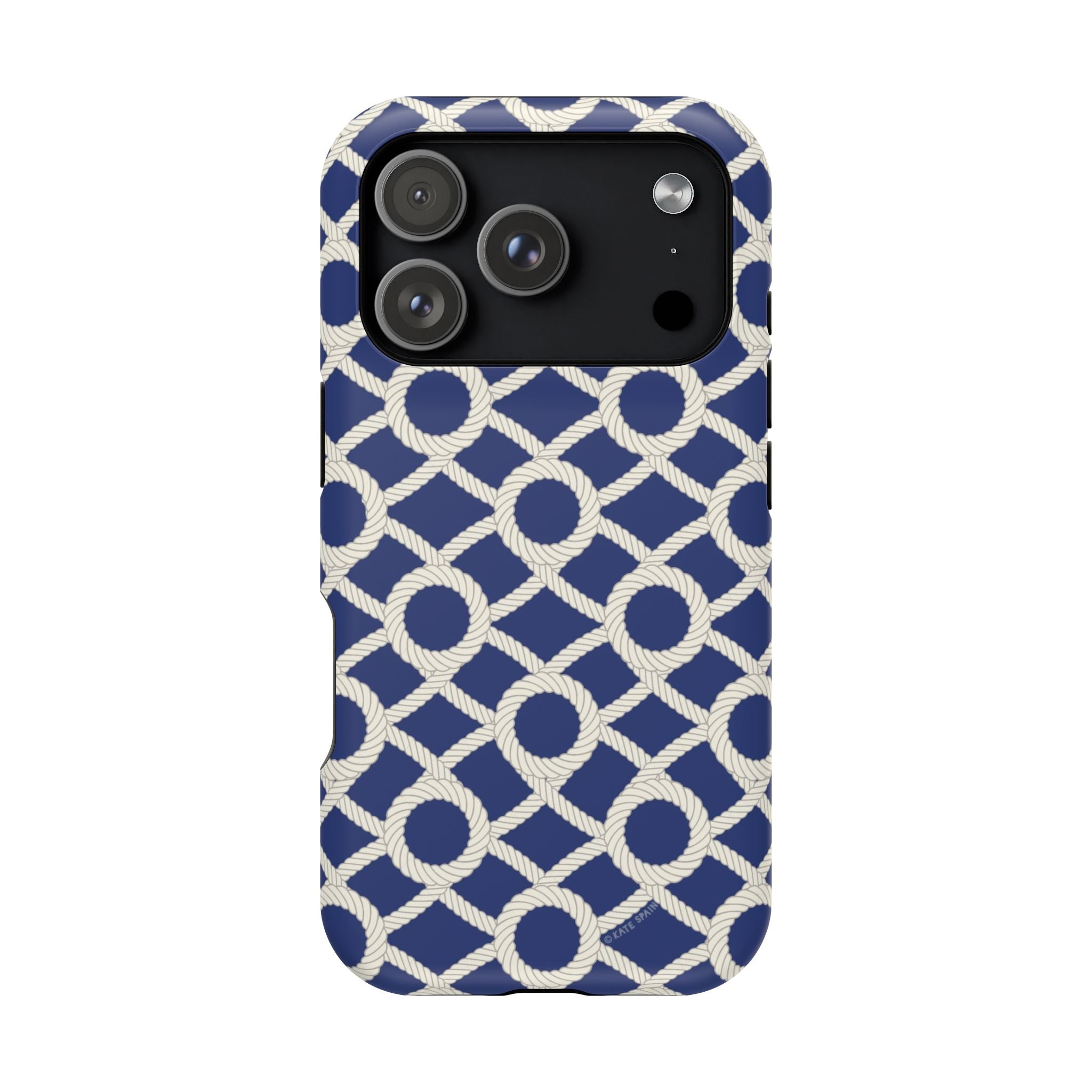 Sailor's Knot MagSafe iPhone 17 Pro Case – Matte | navy, cream nautical rope knot lattice print