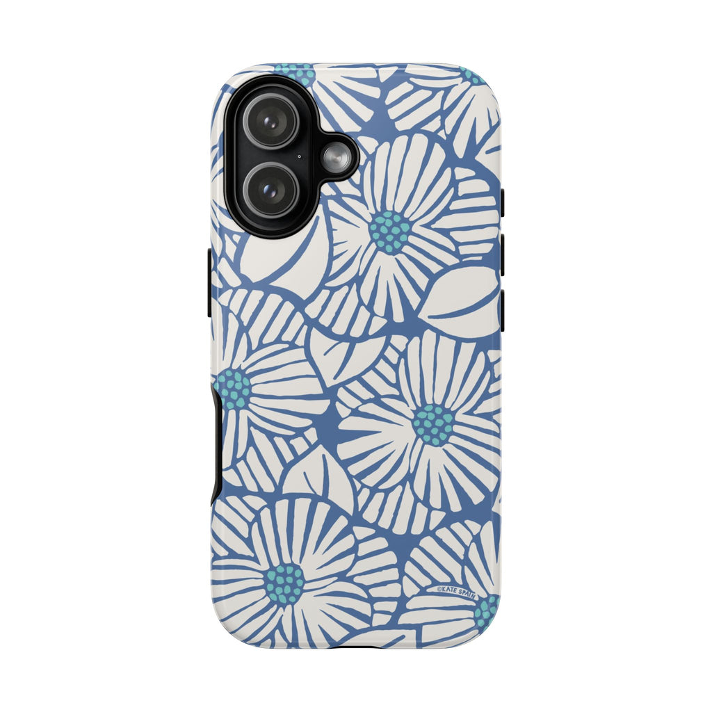 Calendula Tough iPhone 17 Case – Glossy | periwinkle, cream, teal graphic daisy floral print