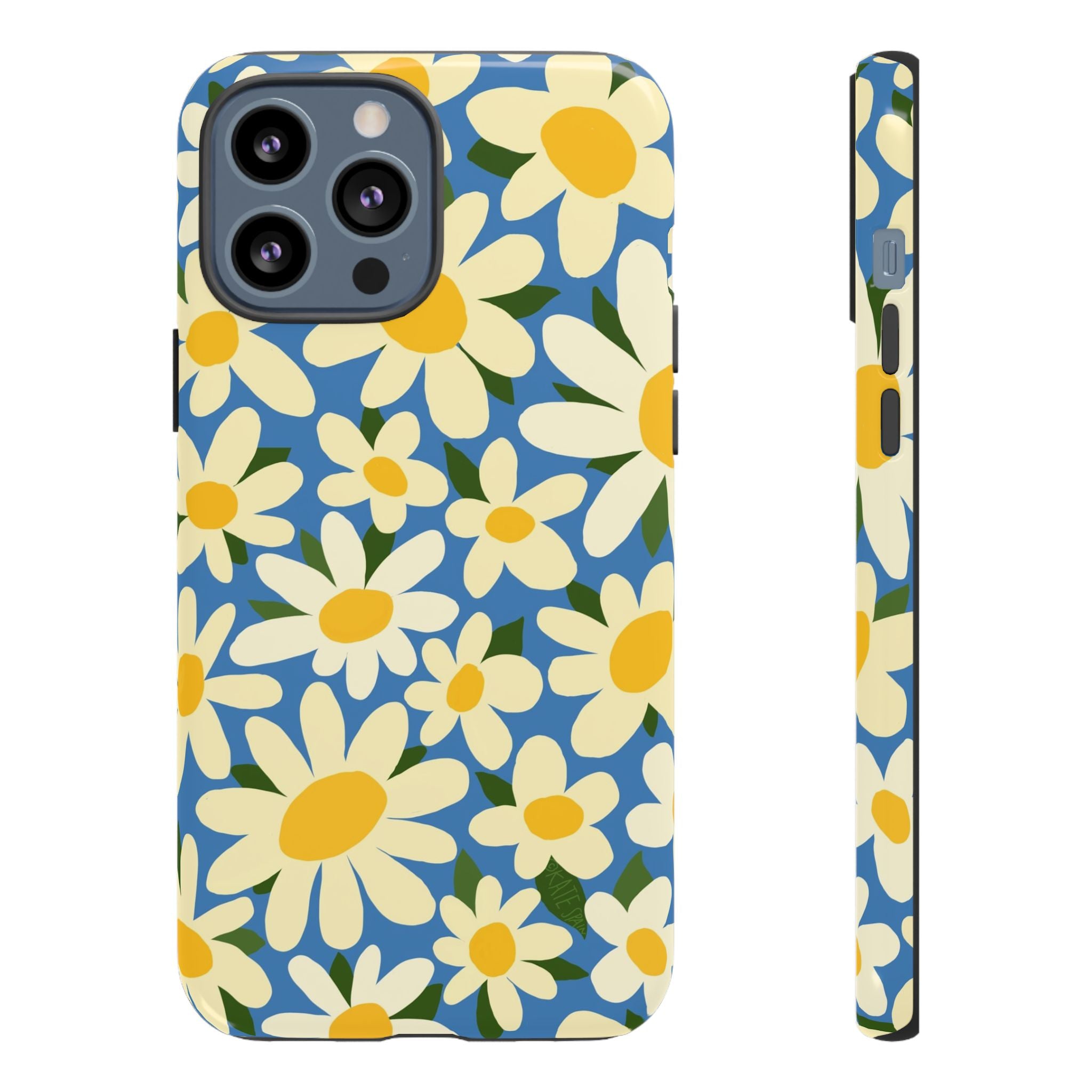 Shasta Daisy Tough iPhone 13 Pro Max Case – Glossy | blue, cream, yellow daisy floral print