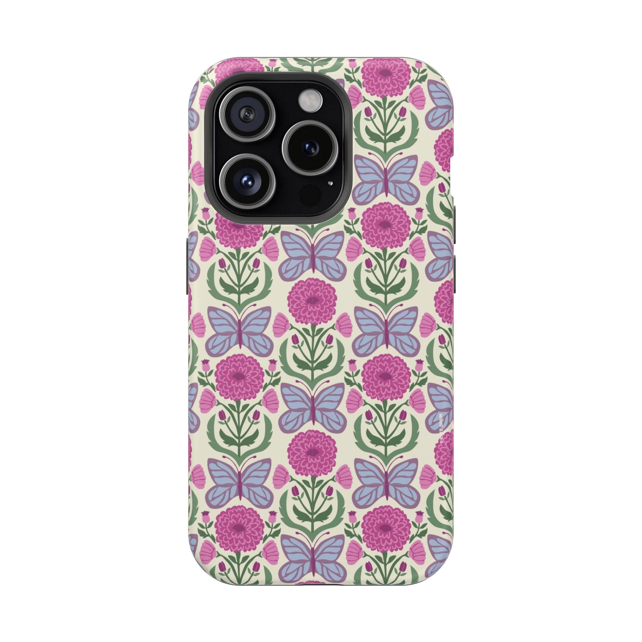 Butterfly MagSafe iPhone 15 Pro Case – Matte | cream, magenta, periwinkle butterfly floral print