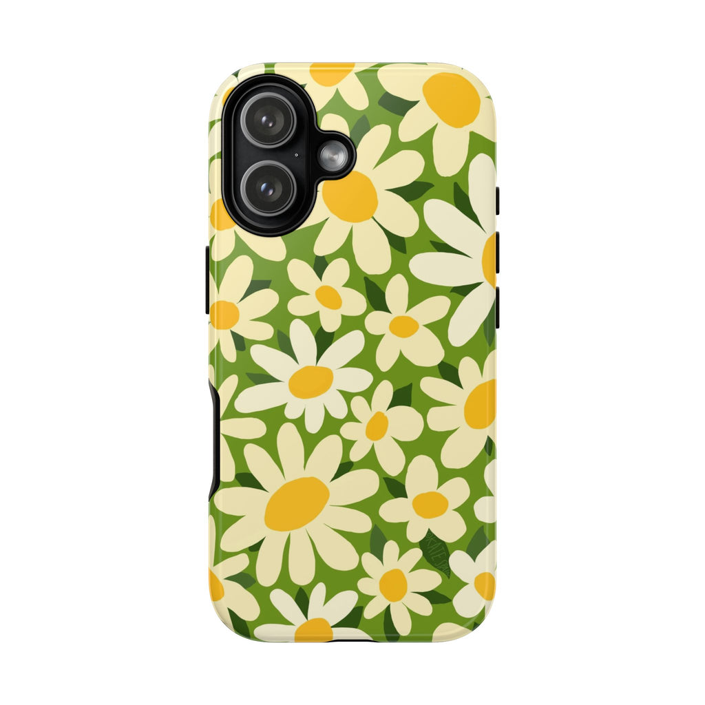 Shasta Daisy Tough iPhone 17 Case – Glossy | green, white, yellow daisy floral print