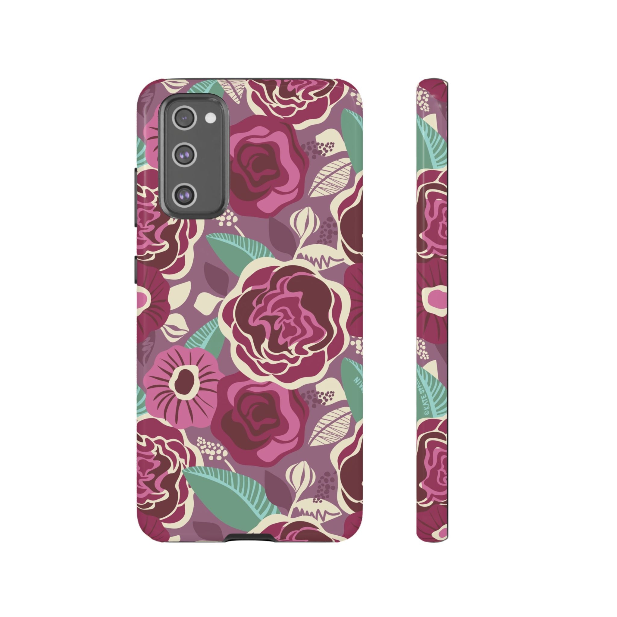 Luxury Tea Rose Burgundy Samsung Galaxy S20 FE Case – Glossy | burgundy, magenta, plum botanical rose floral print