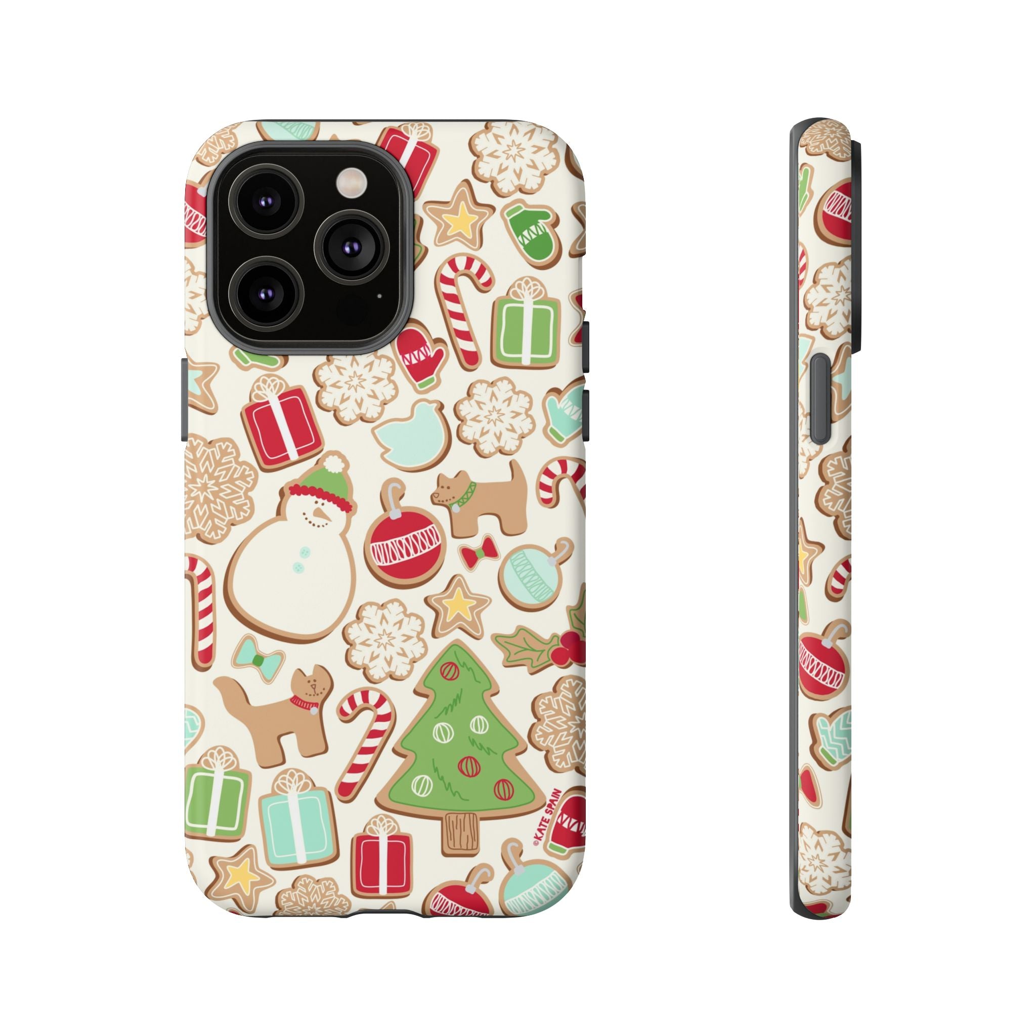 Gingerbread Cookies Tough iPhone 14 Pro Max Case – Matte | cream, red, green gingerbread holiday cookie print