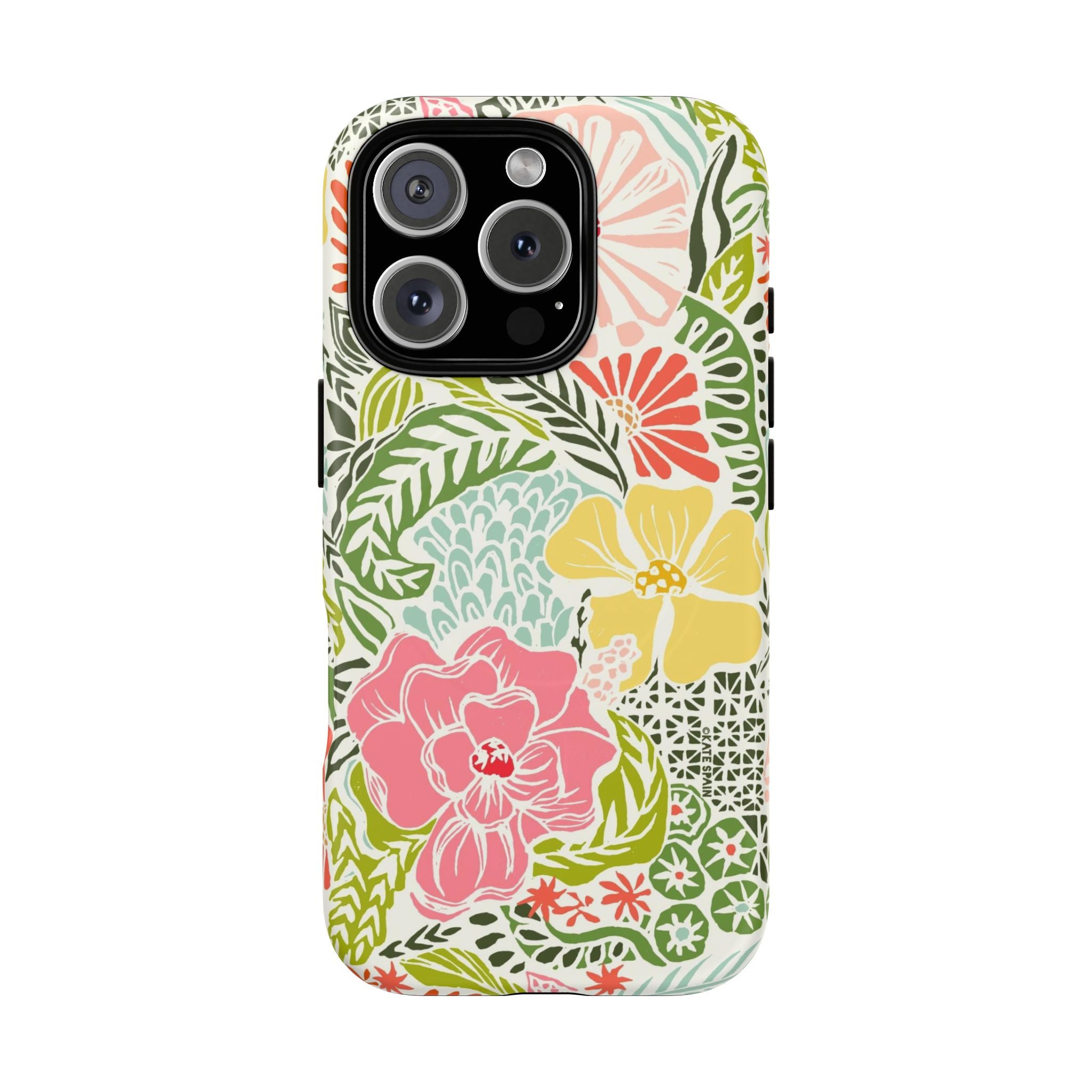 Tropica MagSafe iPhone 16 Pro Case – Matte | yellow, coral, pink, green botanical tropical floral print