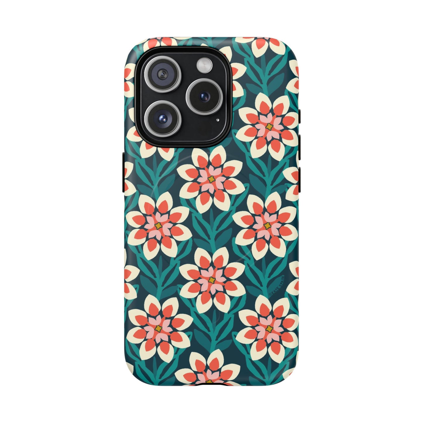 Modern Dahlia MagSafe iPhone Case - Teal Allover Pattern