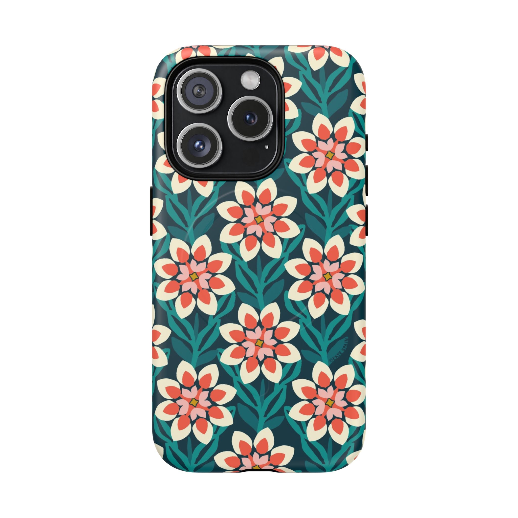 Modern Dahlia MagSafe iPhone 15 Pro Case – Matte | teal, coral, cream botanical dahlia floral print